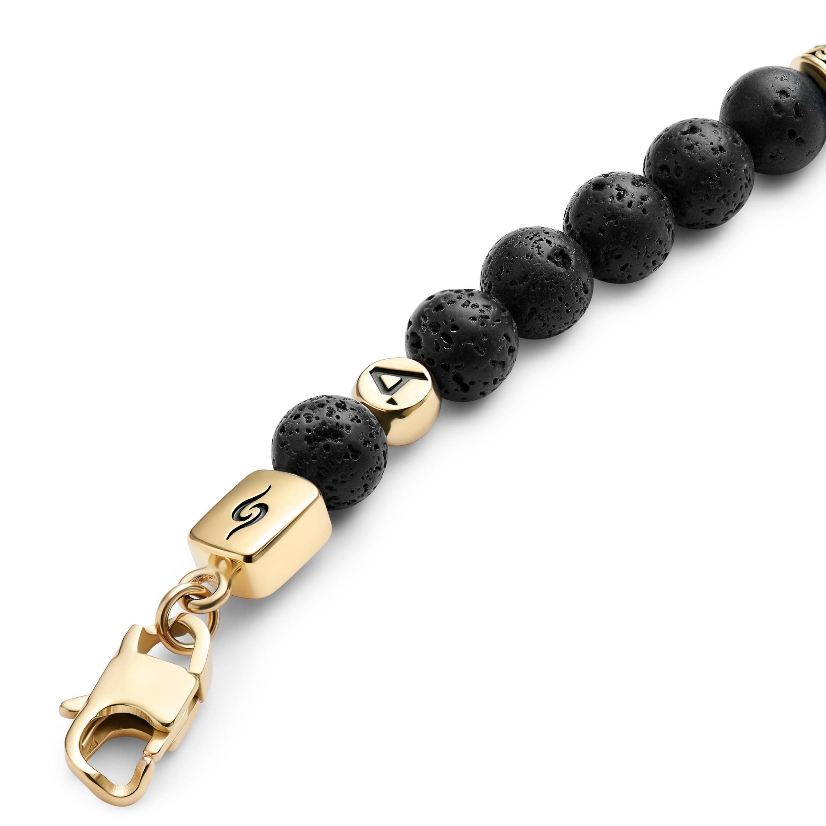 Rico | Bransoletka z czaszką z kamieni lawy i złocistej stali nierdzewnej - 3