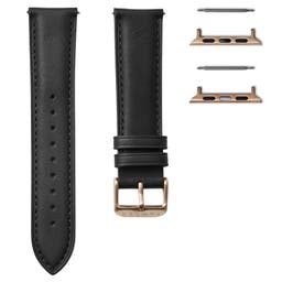 Schwarzes Leder Uhrenarmband mit Apple Watch Adapter in Roségold (38mm / 40mm)