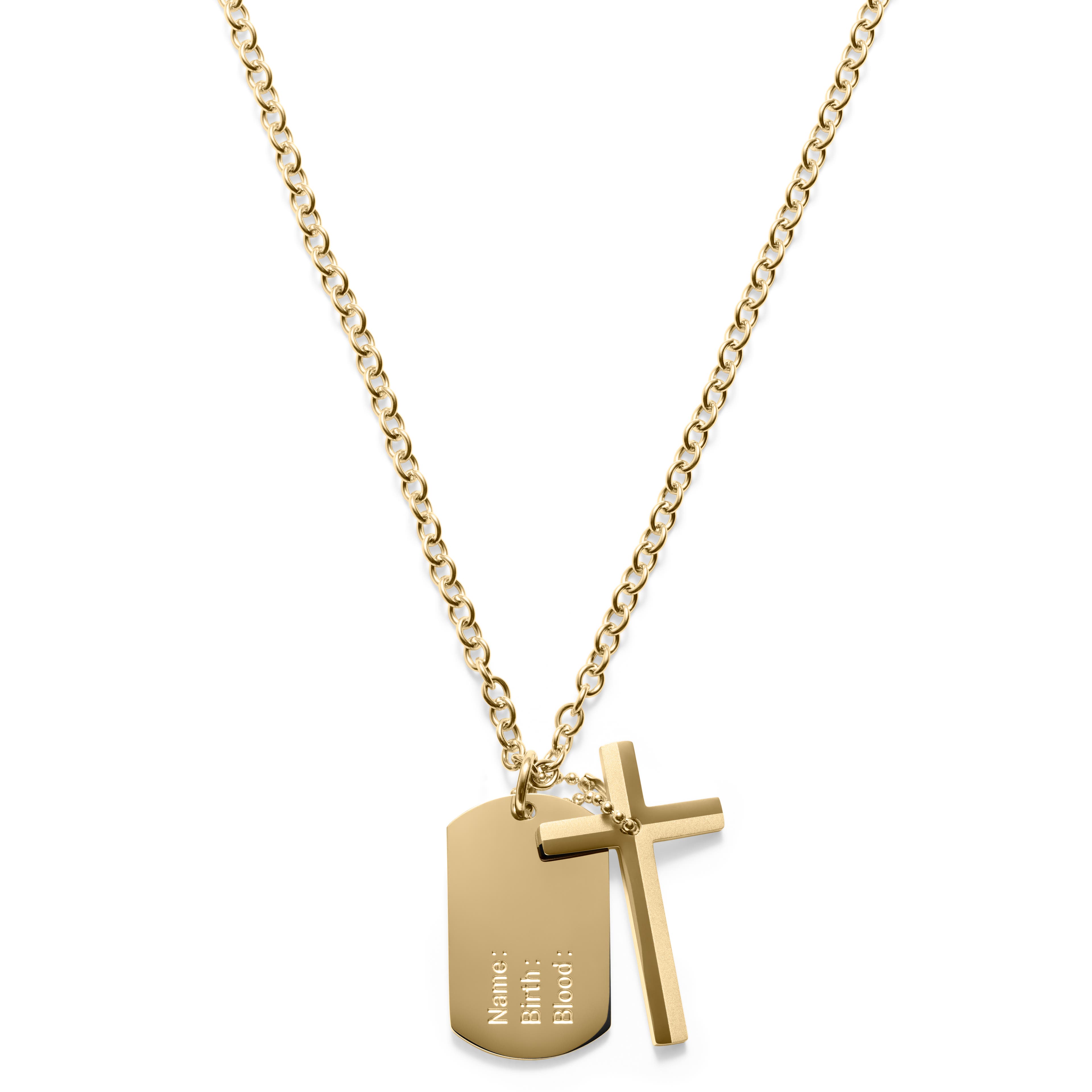 Stylish Cross & Dog Tag Gold-Tone Steel Necklace