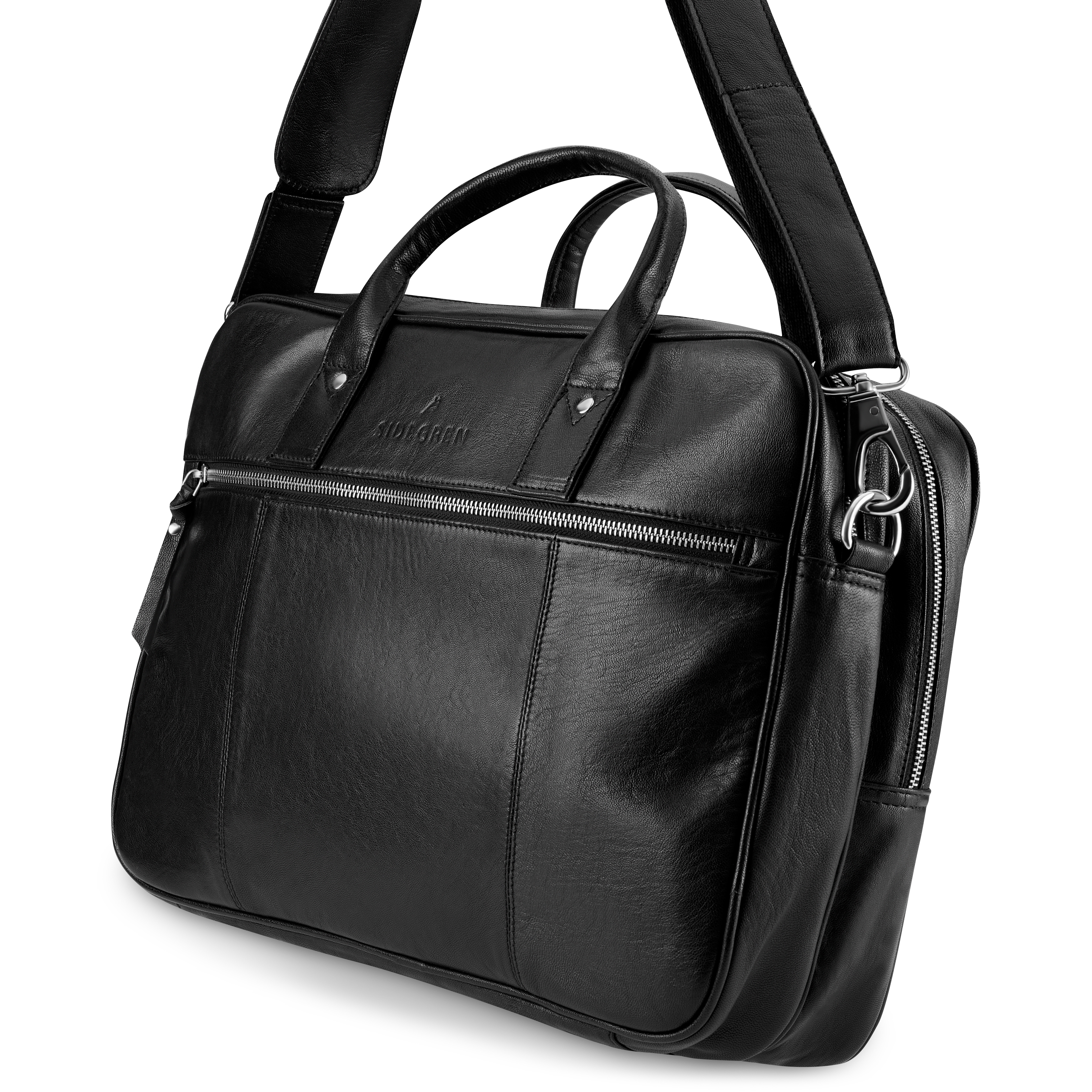 Fidei | Large Black Full Grain Goat Leather Laptop Bag - 6