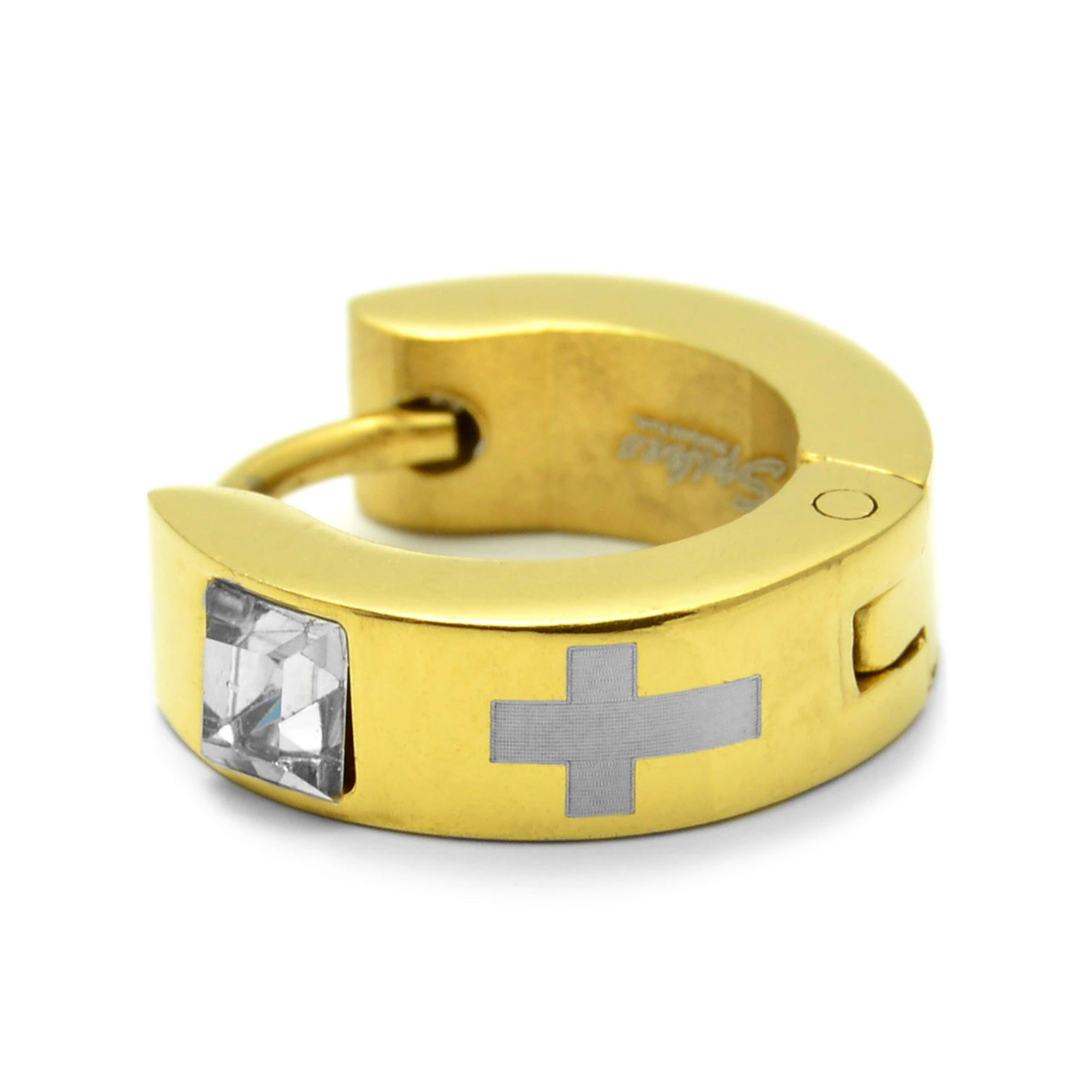 Gold-Tone Cubic Zirconia Cross Earring