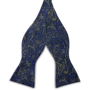 Light Blue & Gold Paisley Pattern Silk Self-Tie Bow tie Light Blue & Gold Paisley Pattern Silk Self-Tie Bow tie
