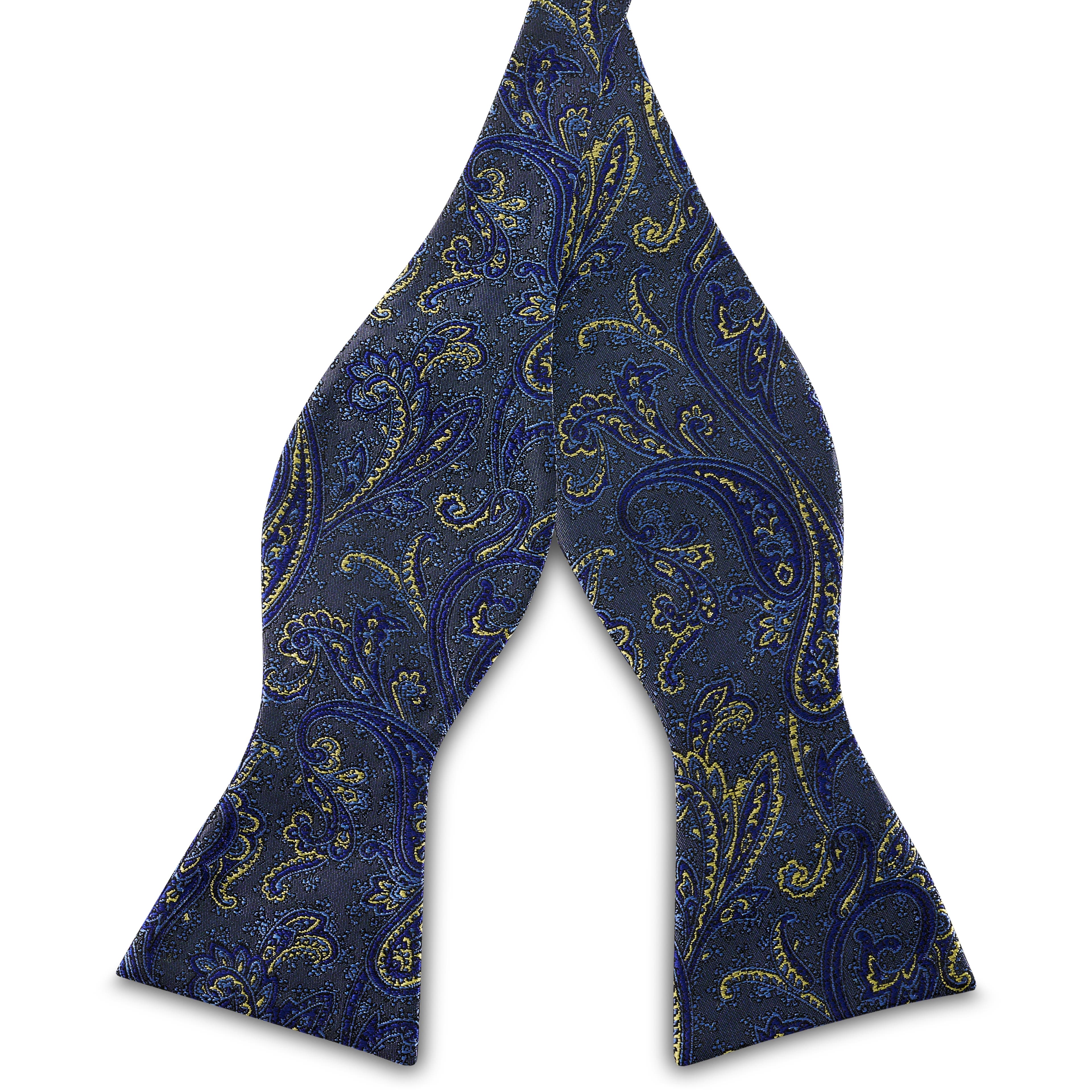 Light Blue & Gold Paisley Pattern Silk Self-Tie Bow tie Light Blue & Gold Paisley Pattern Silk Self-Tie Bow tie