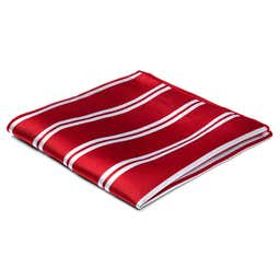 White Twin Stripe Red Silk Pocket Square