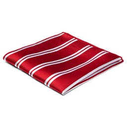 Red & Silver-Tone Striped Silk Pocket Square