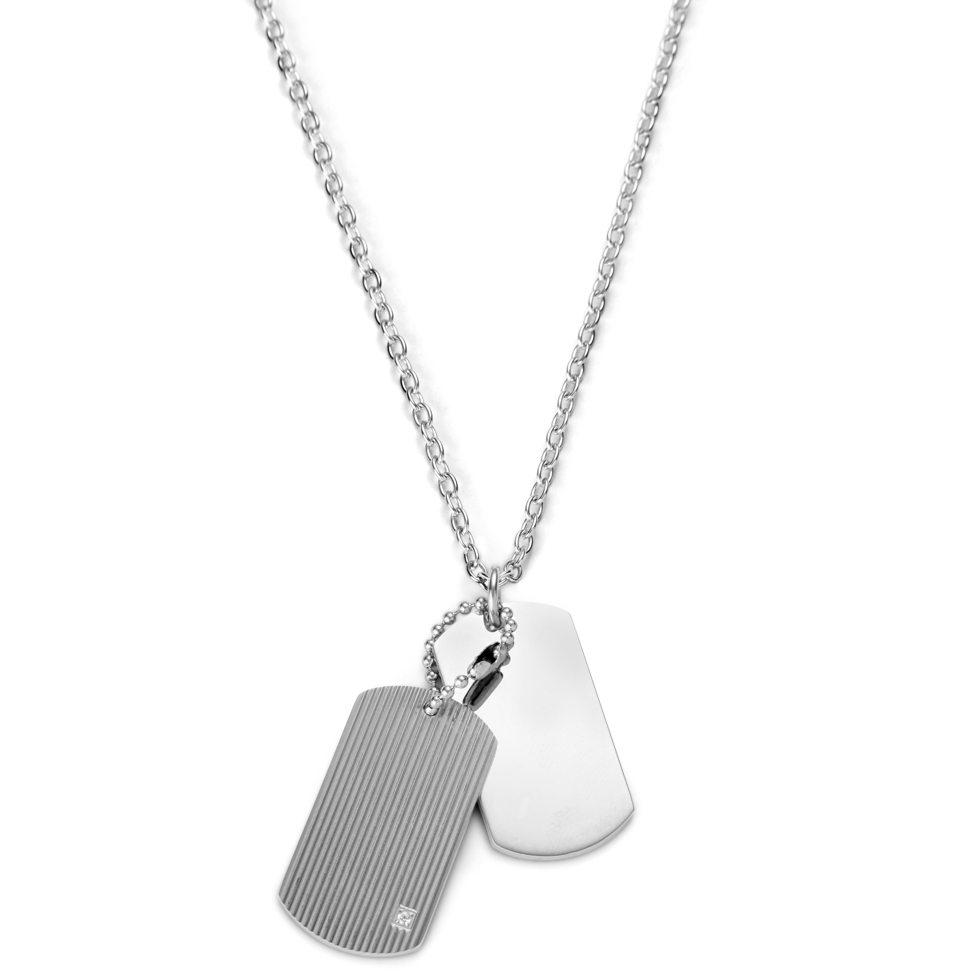 Silver-Tone Textured Dog Tag Necklace