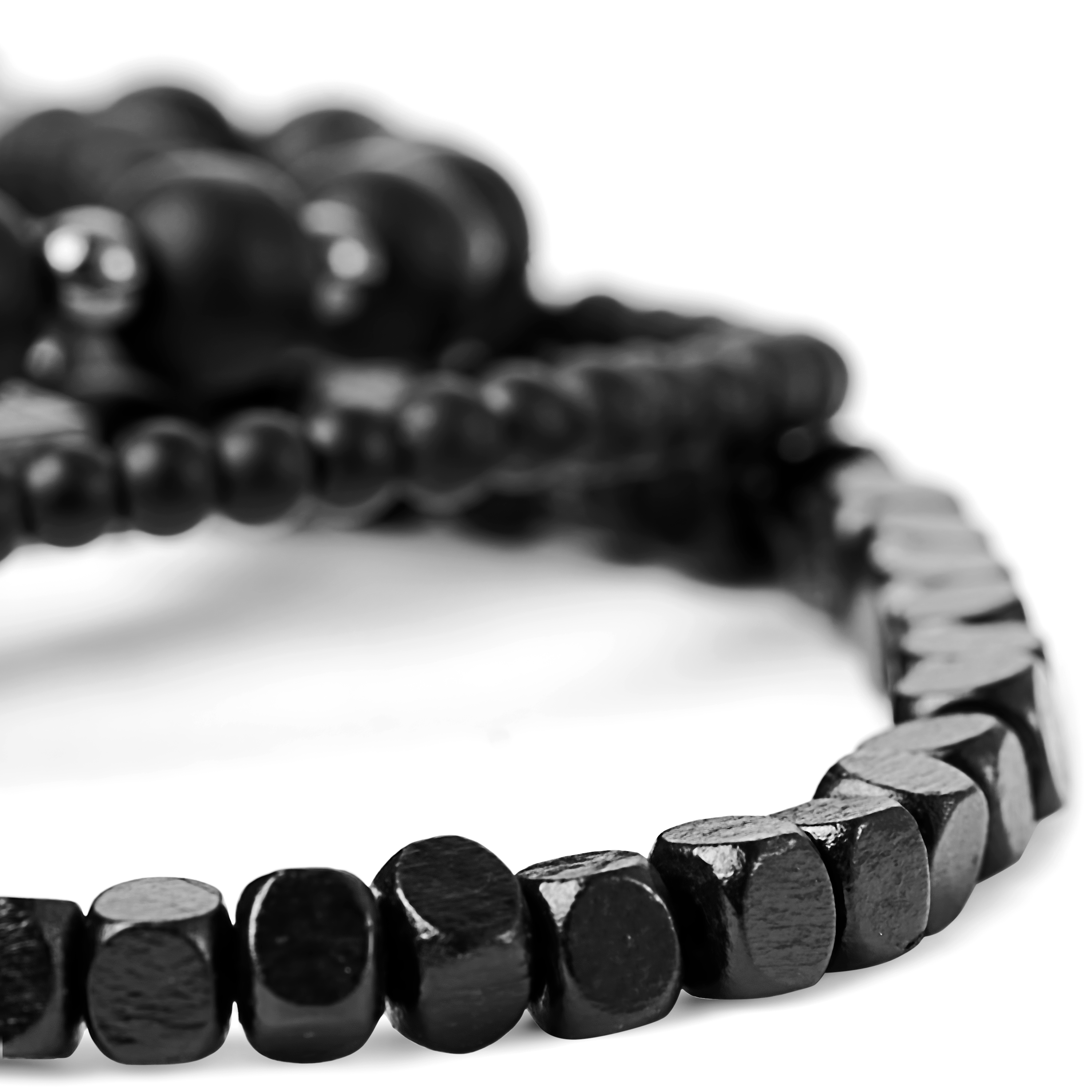 Armband-Set aus schwarzem Onyx, Hämatit und Holzperlen - 5