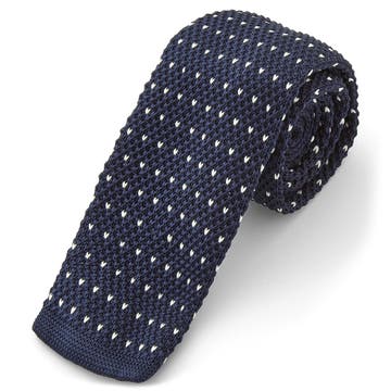 Navy Blue & White Dotted Polyester Knitted Tie