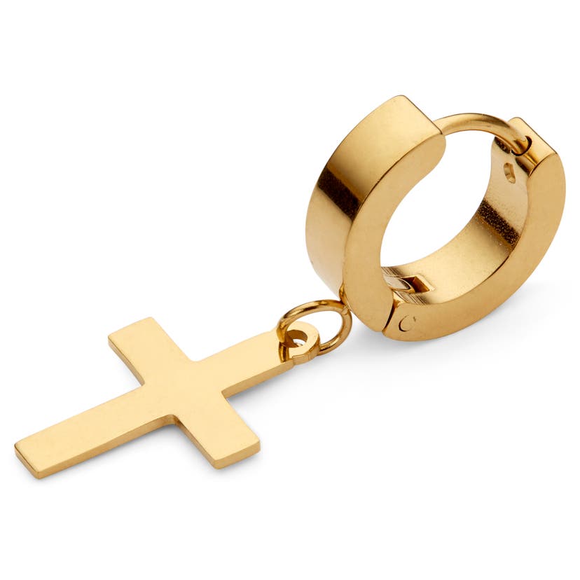 Gold hoop cross earrings mens Clearance