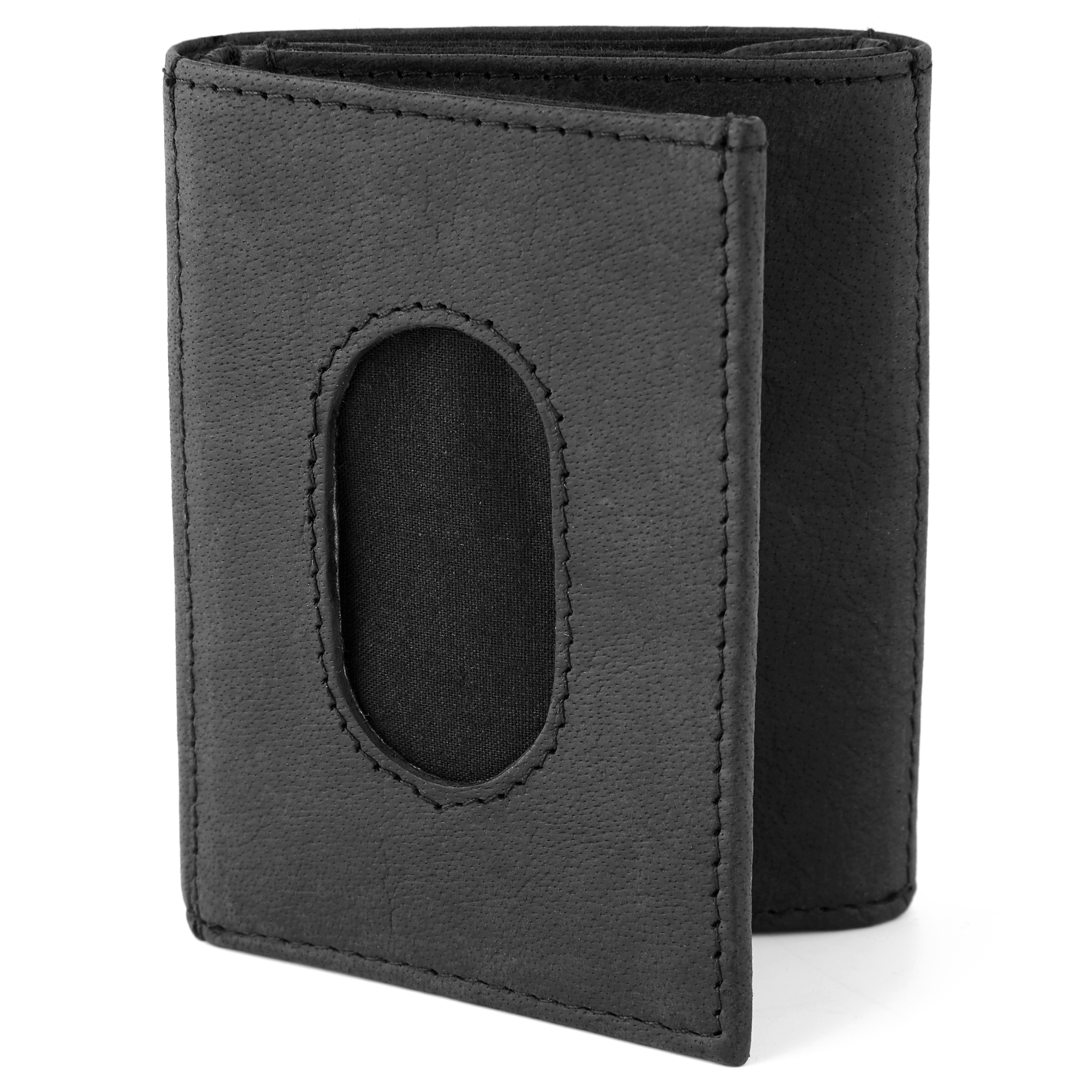 Oxford majhna črna trikrat zložena usnjena denarnica - 1