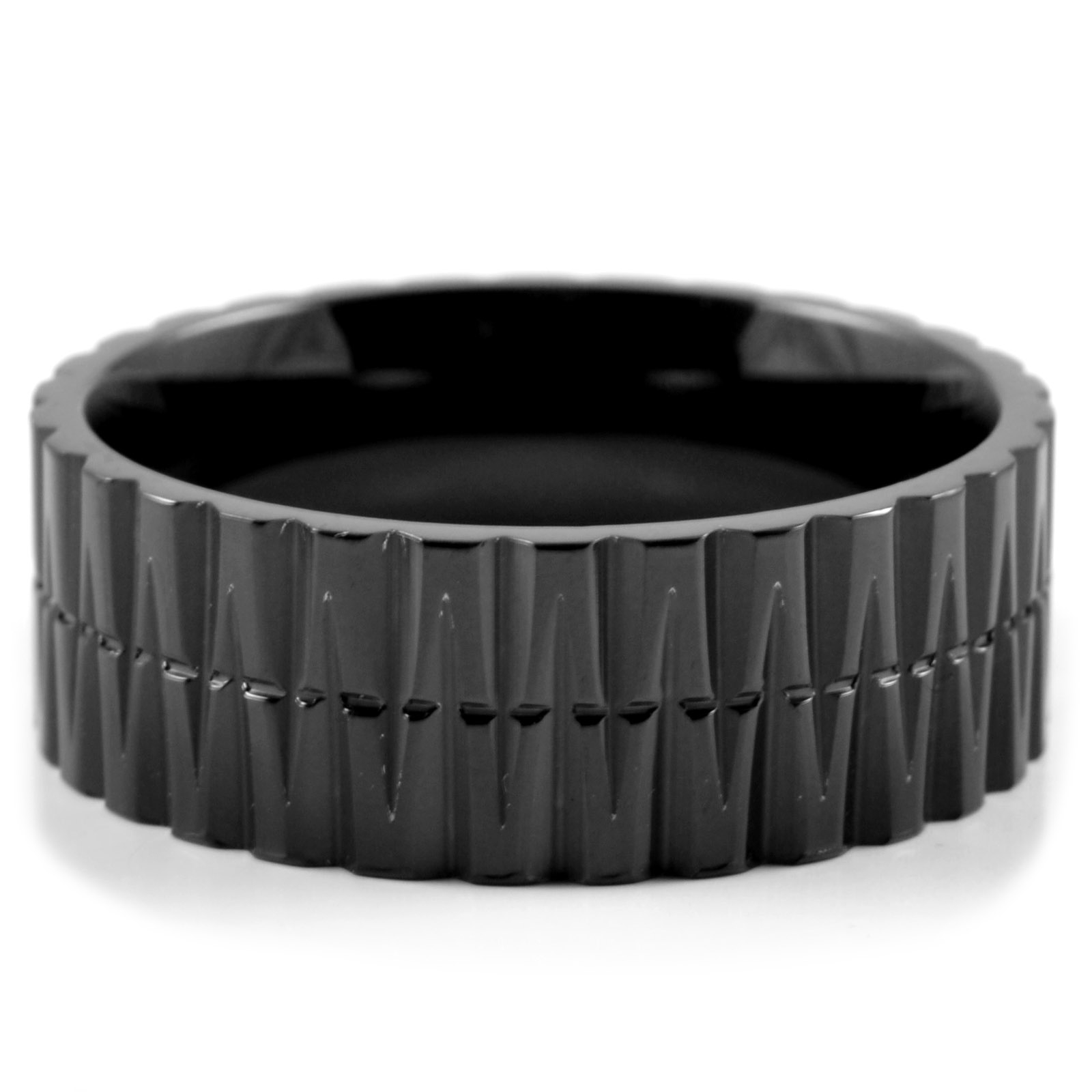 Inel de oțel cu model de cristal negru - 2