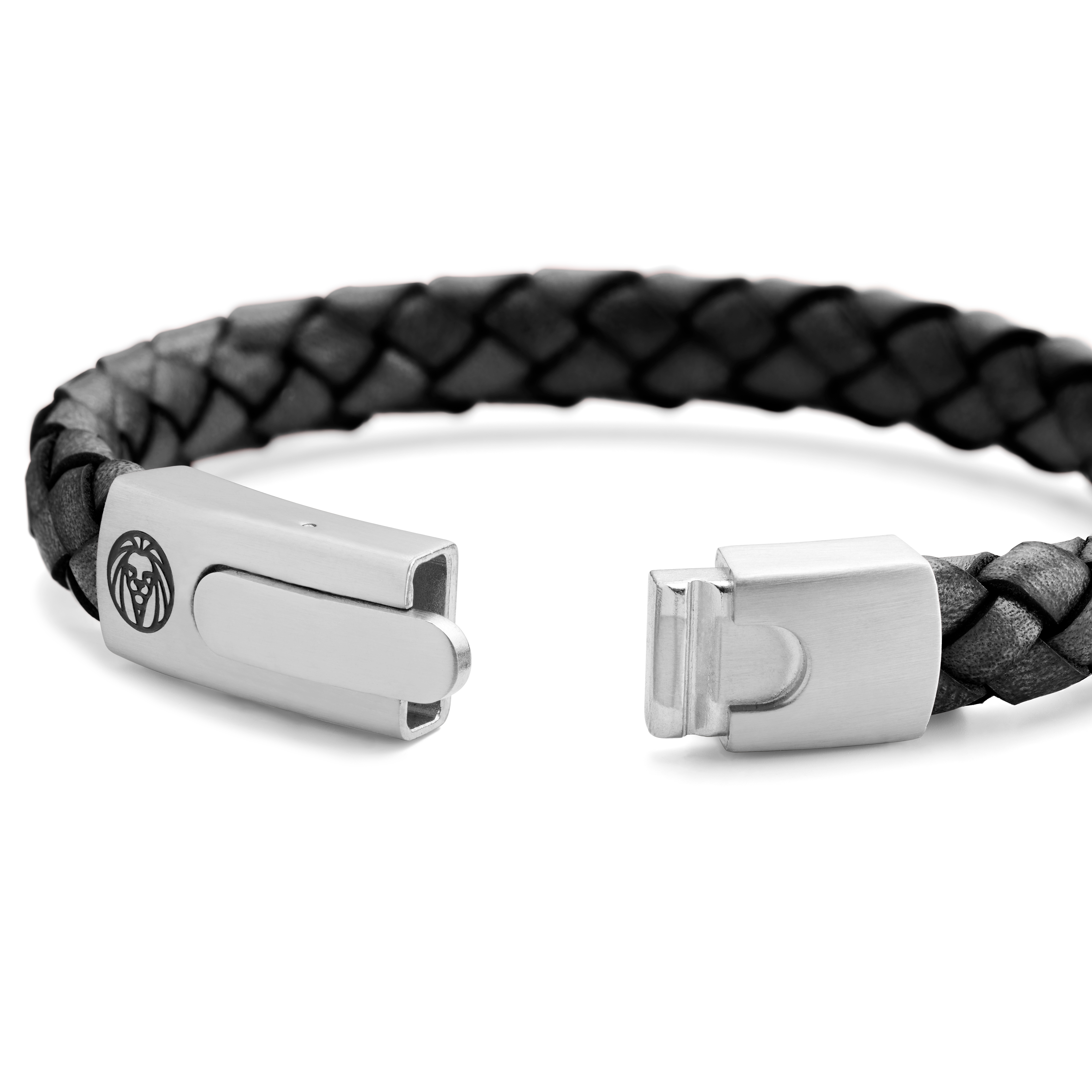 Solides schwarzes Bolo-Lederarmband - 6