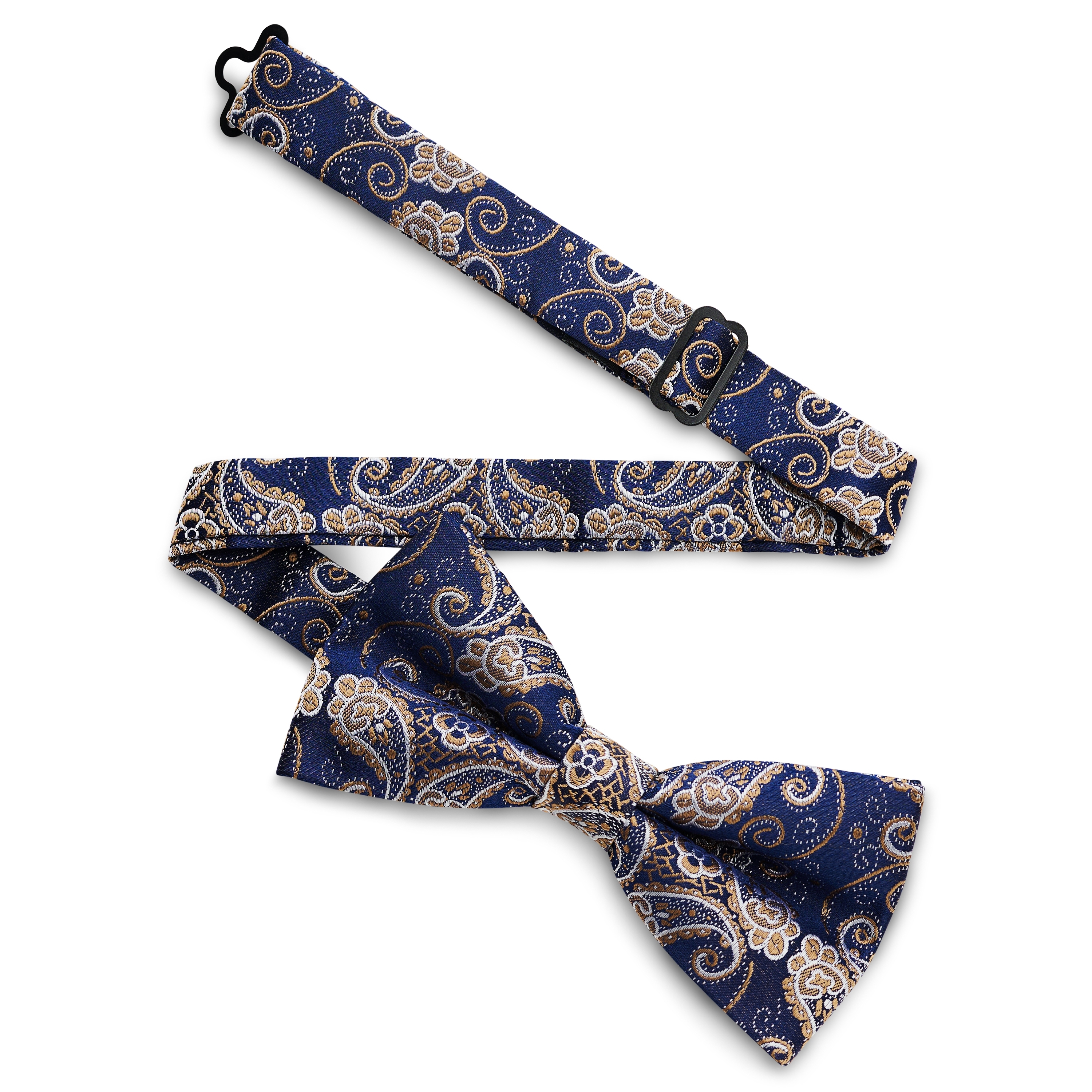 Blue & Gold Paisley Pattern Silk Pre-Tied Bow tie - 5