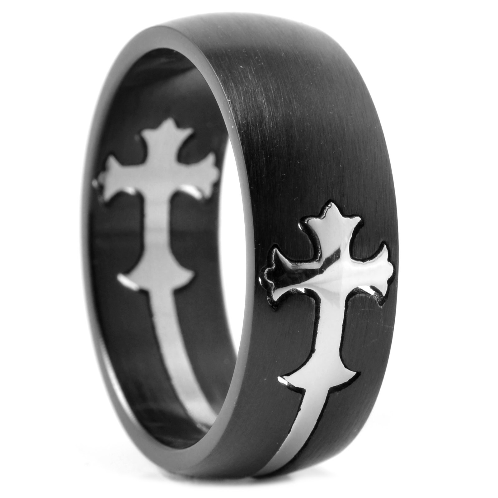 Schwarzer Stahlring Mit Kreuz Ausschnitten - 1