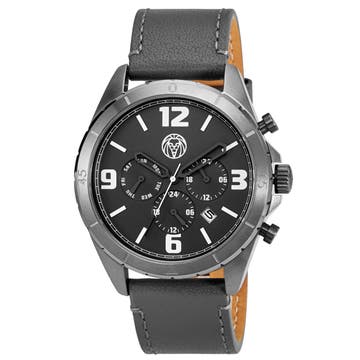 Alton | Gunmetal Chronograph Watch With Black Dial & Gunmetal Leather Strap
