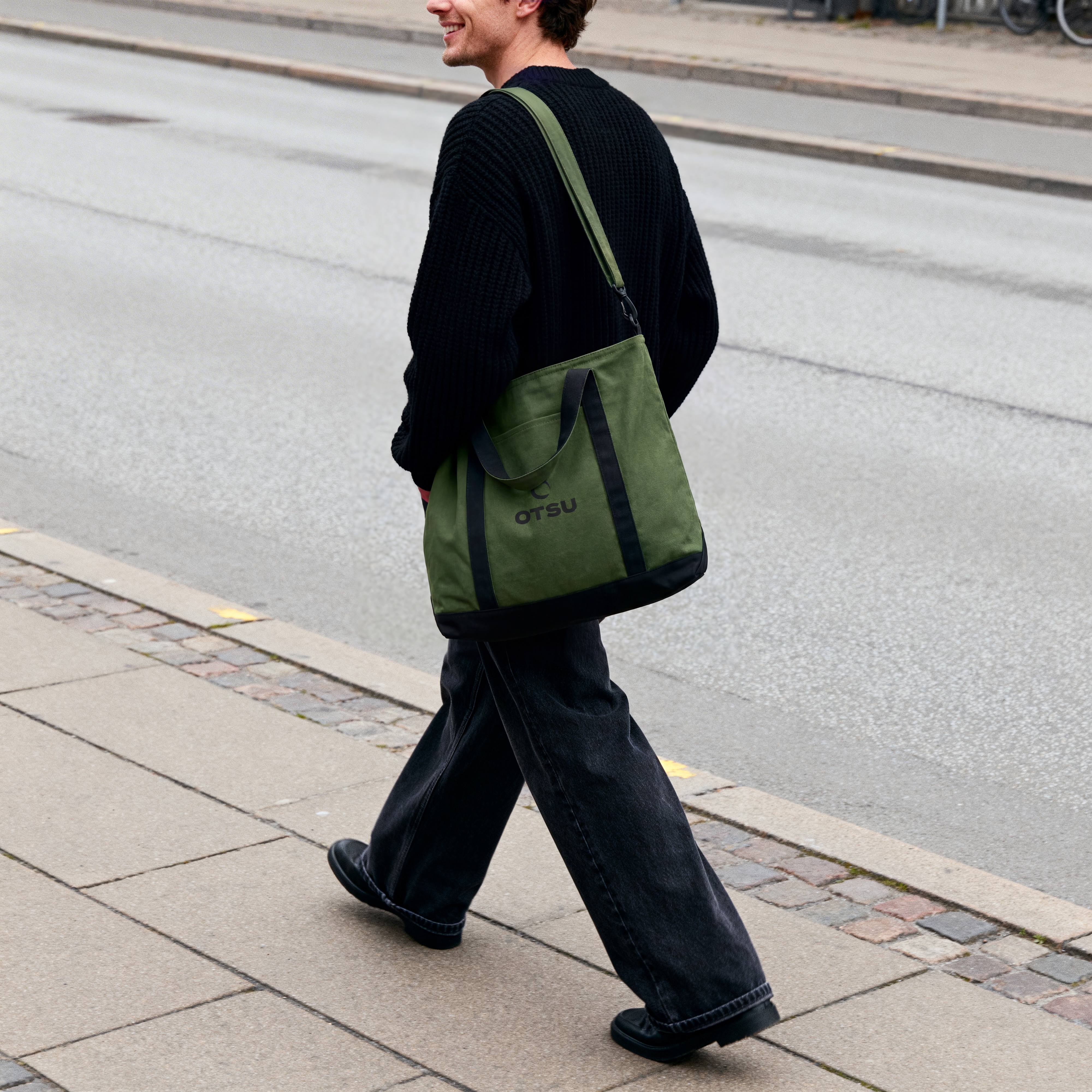Otsu - Large army green zip tote bag - 3