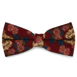 Burgundy Bold Floral Cotton Pre-Tied Bow Tie