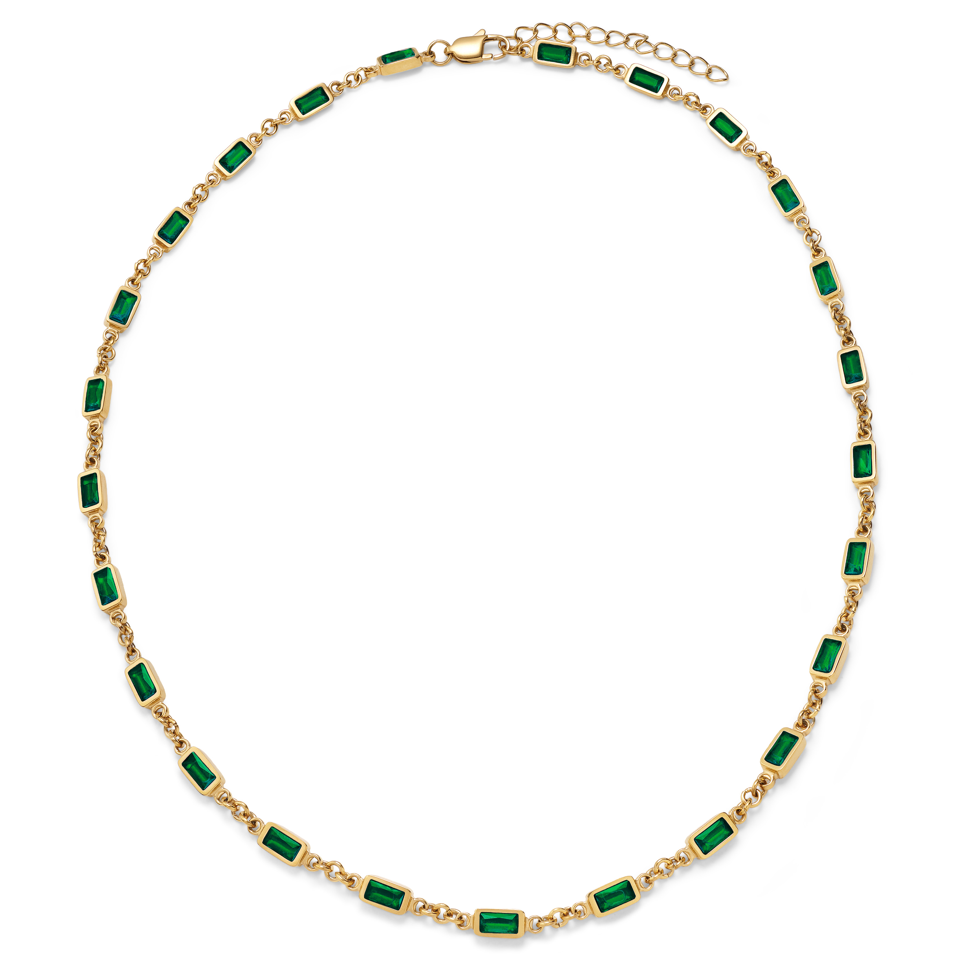 Prism | Gulltonet halskjede med grønne glassteiner - 5