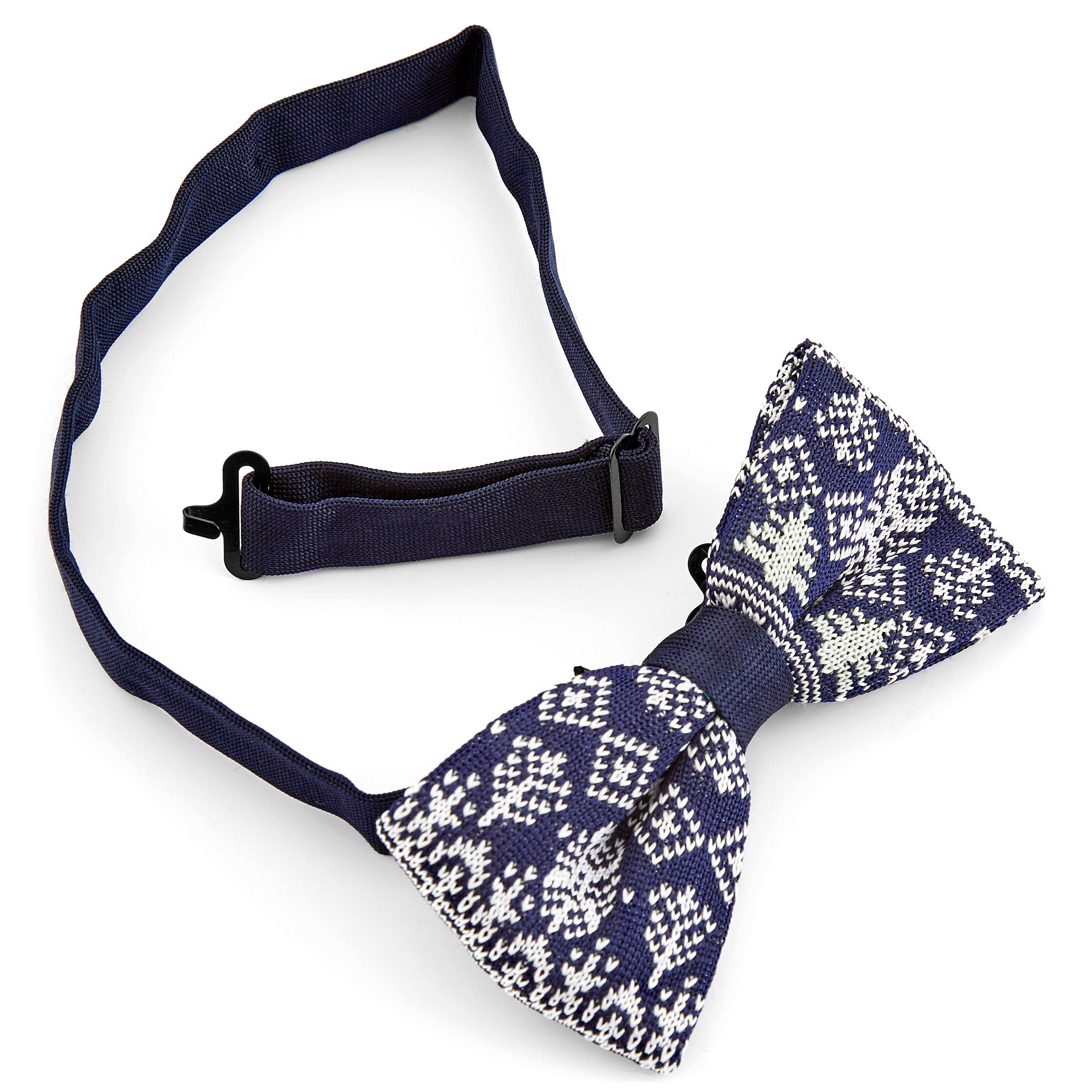 Плетена коледна папийонка в синьо и бяло - 2