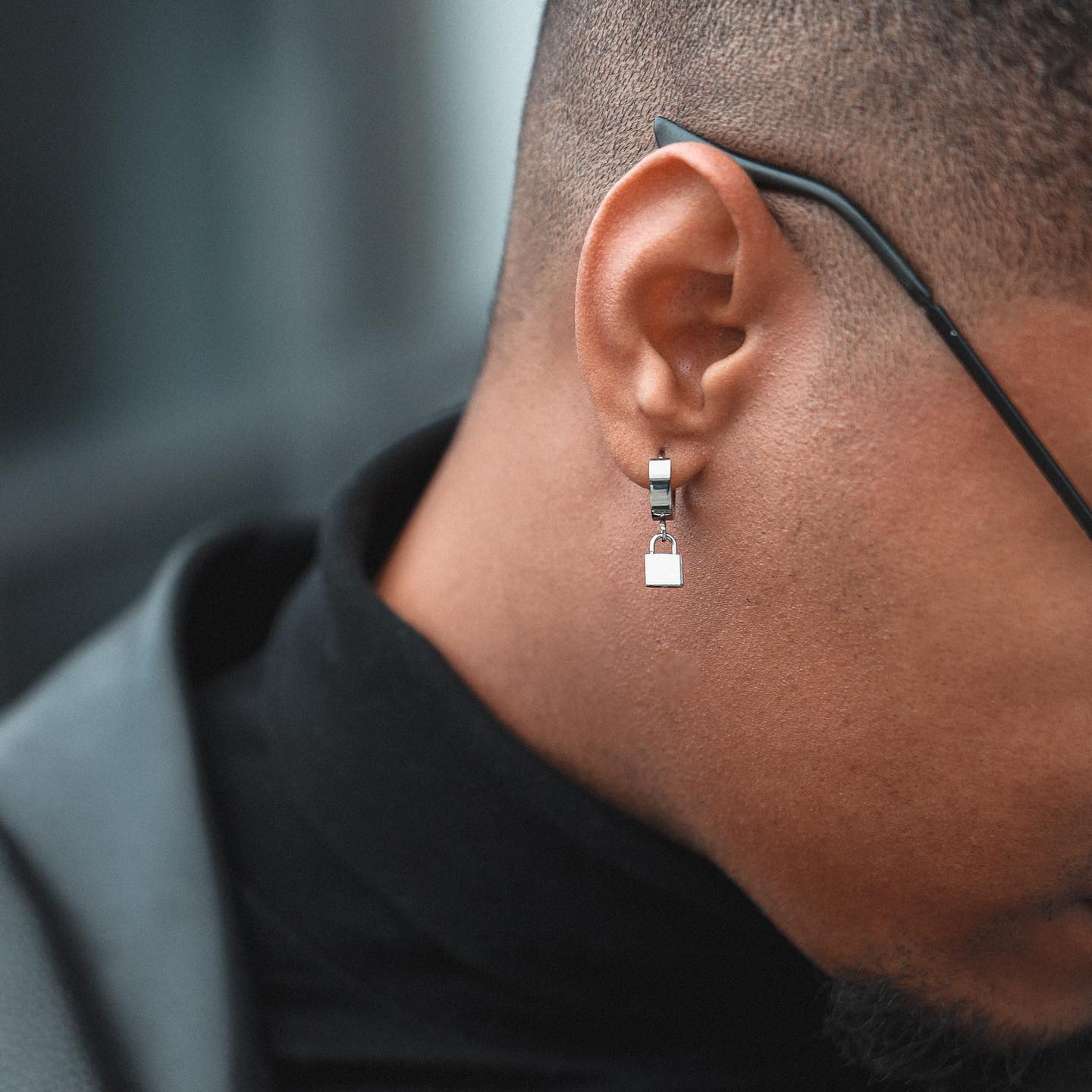 Floyd Steel Padlock Pendant Hoop Earring - 2