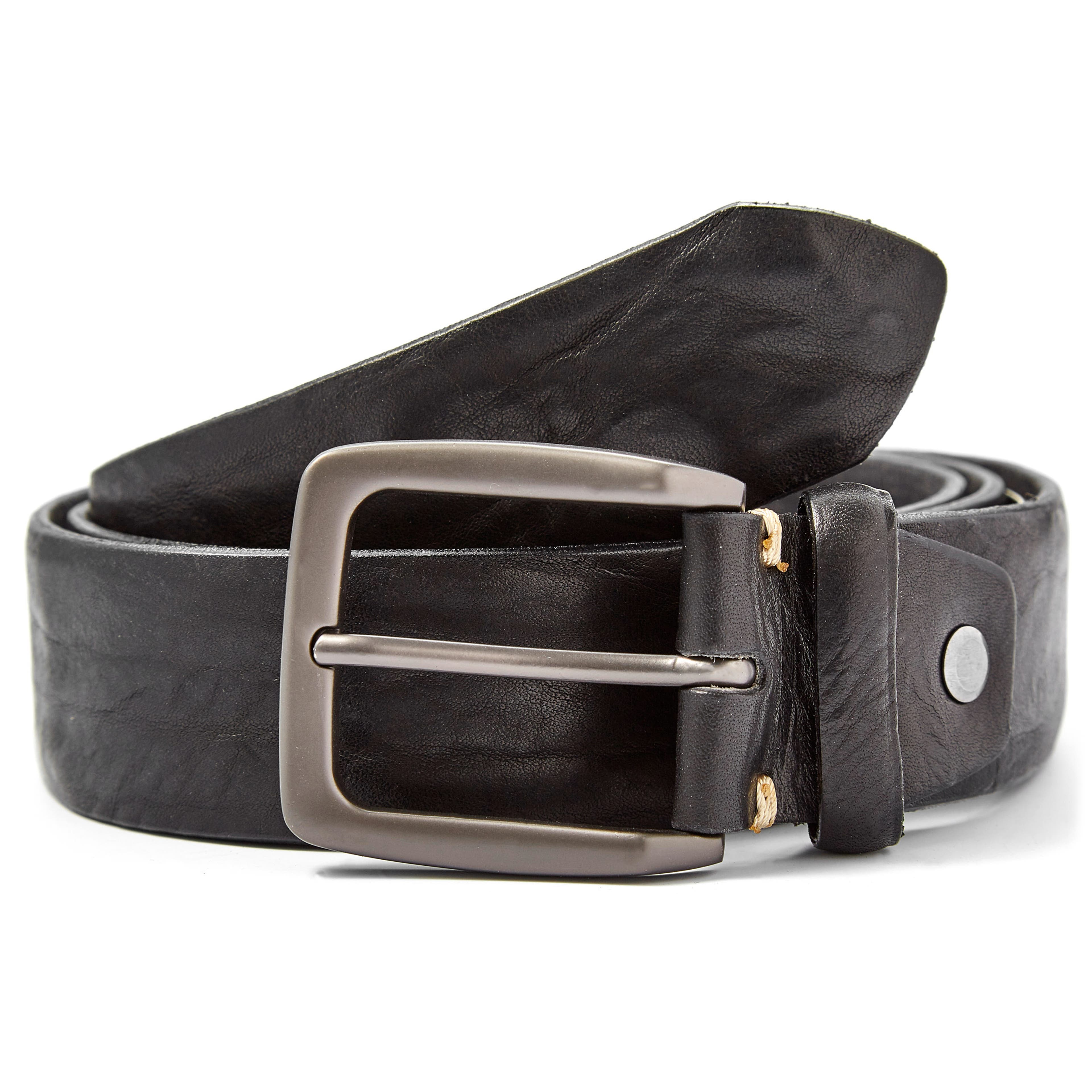 Schwarzer Ledergürtel In Used Optik - 1