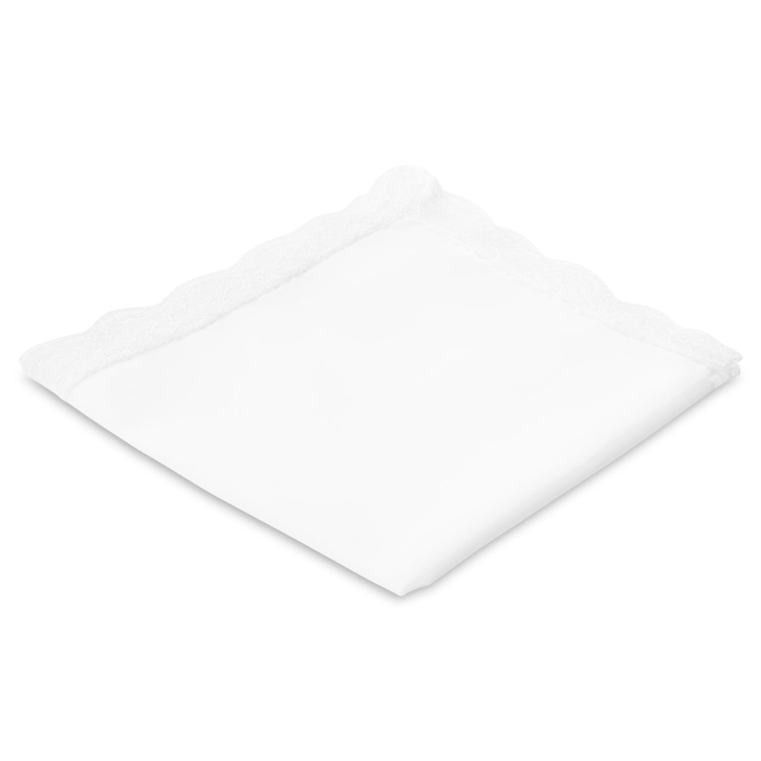 White Cotton Pocket Square with Lace Trim White Cotton Pocket Square with Lace Trim