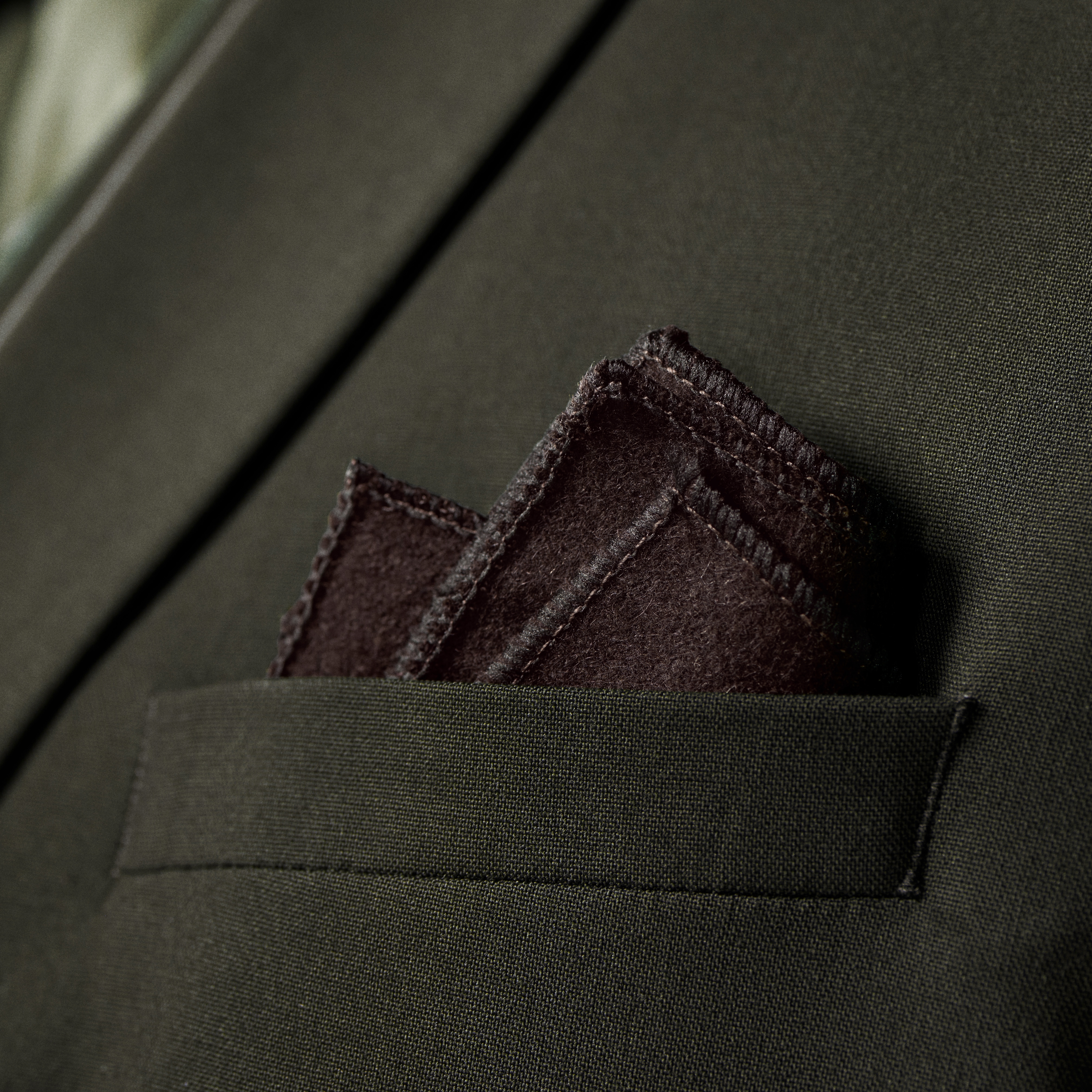 Dark Brown Handmade Pocket square in Wool - 2