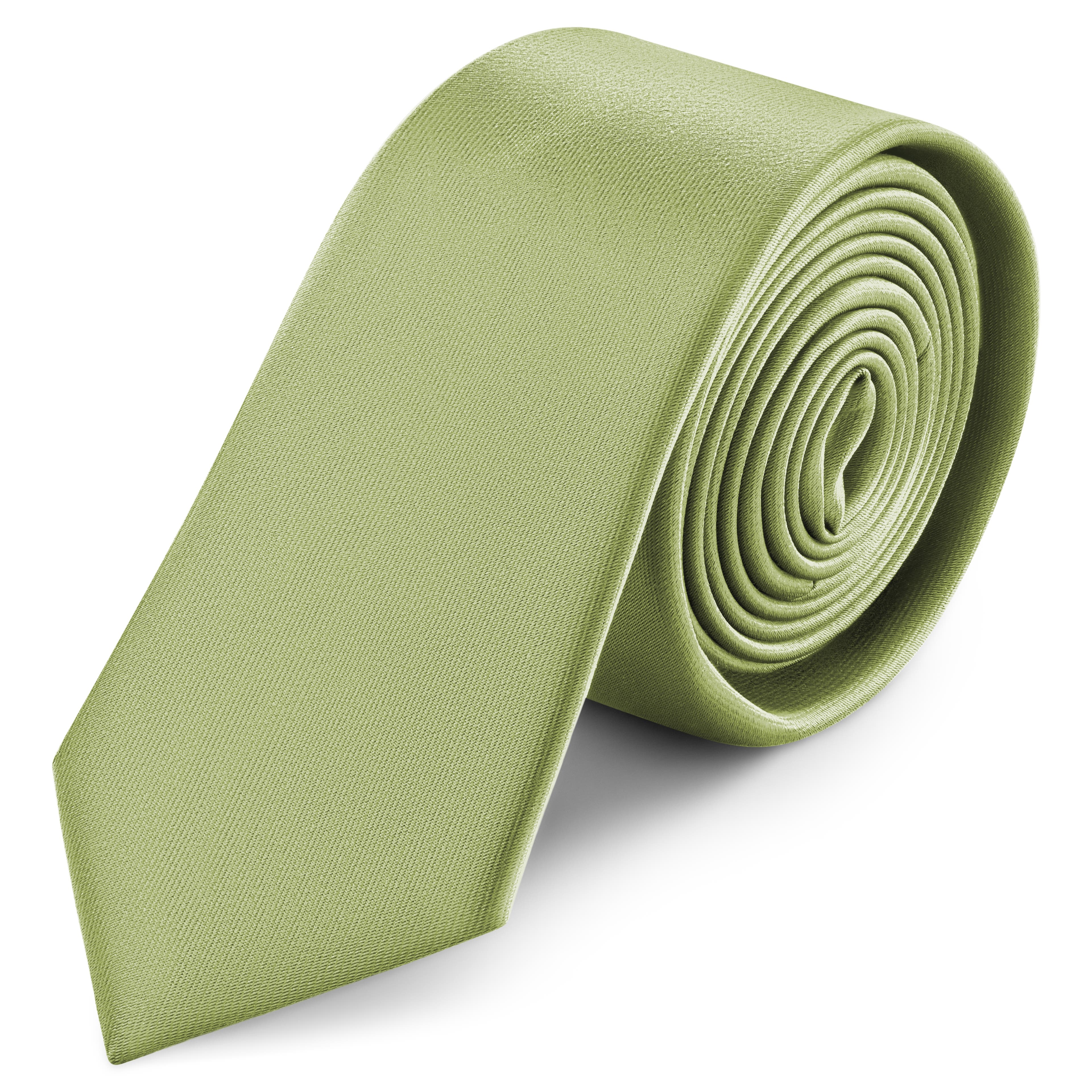 6 cm saténová úzka kravata v bledozelenej farbe