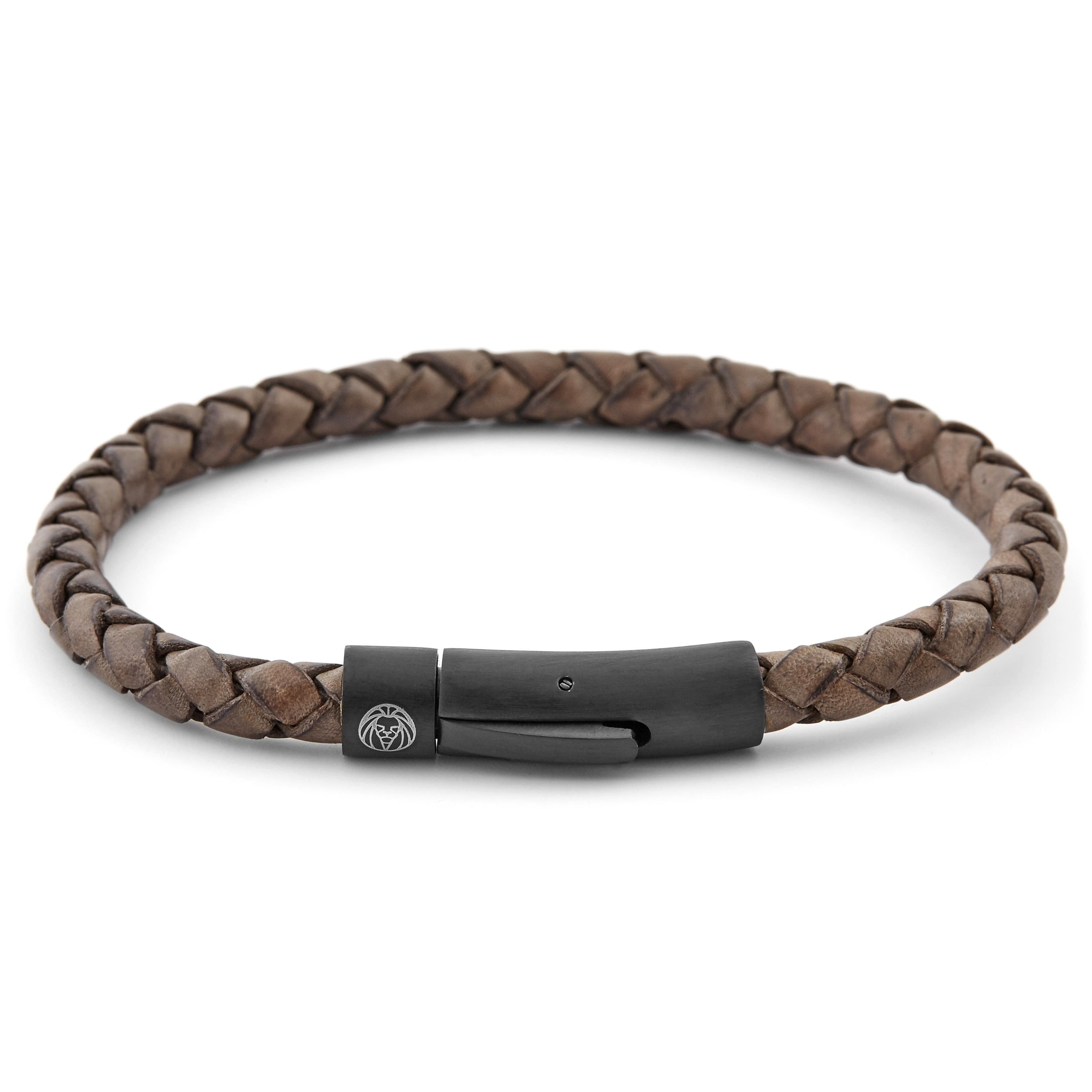 Brown & Black Braided Leather Cord Bracelet