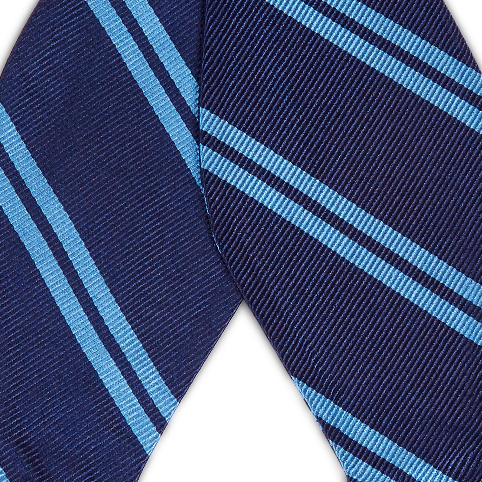 Hodvábny tmavomodrý viazací motýlik s dvojitými modrými pruhmi - 2