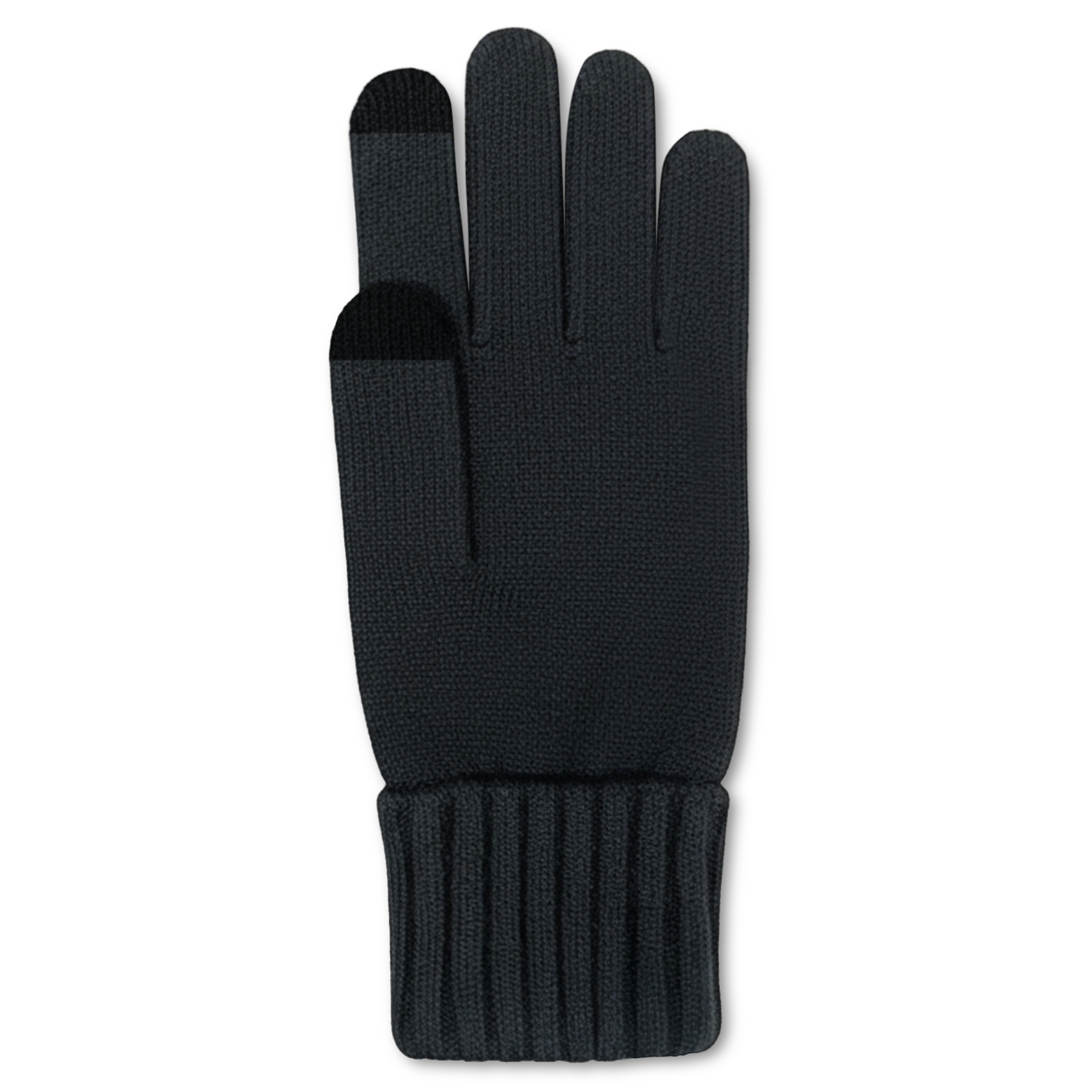 Baltic | Gants en fin tricot côtelé noir, compatibles écran tactile