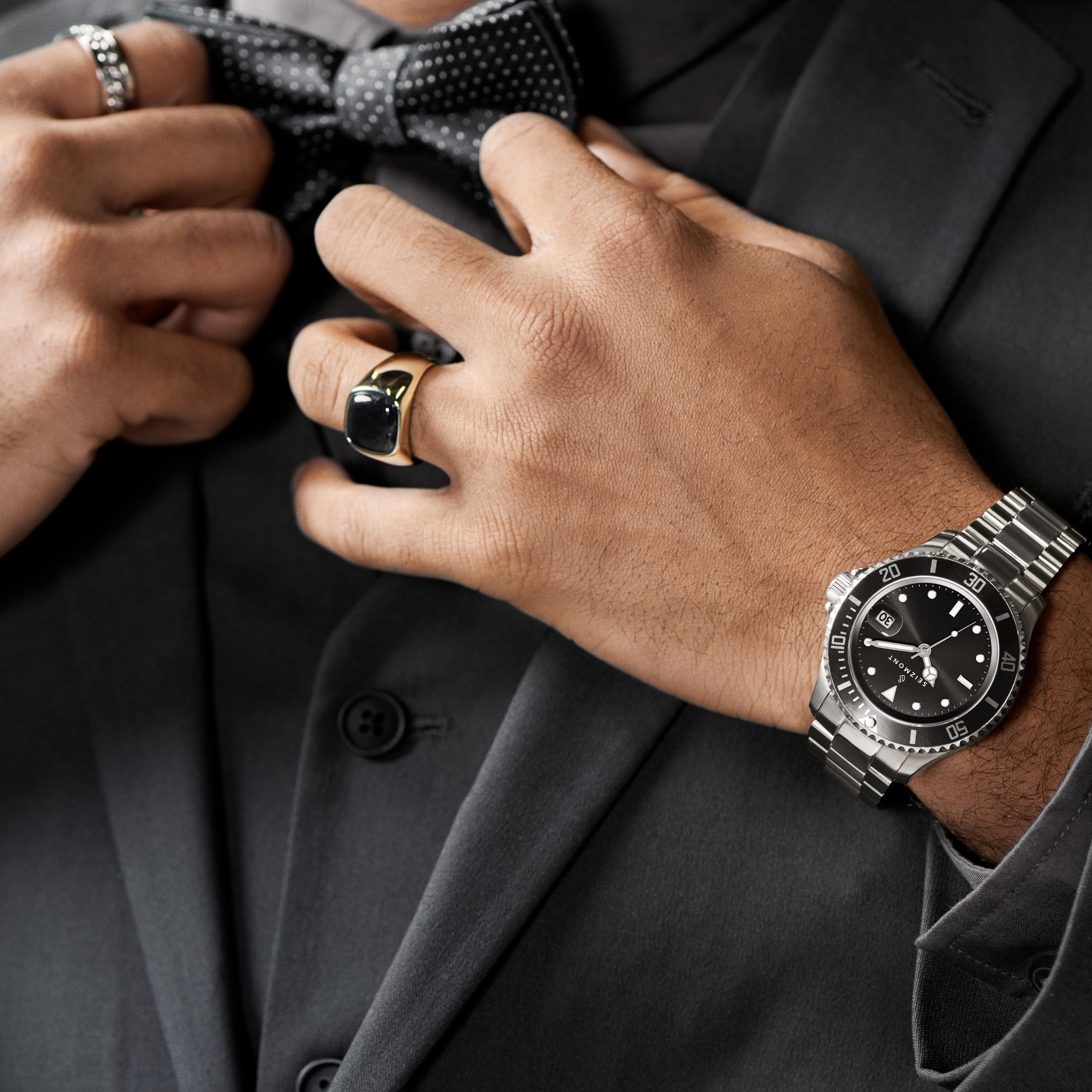 Tide II | Hopeanvärinen Teräksinen Kvartsi Sukelluskello Mustalla Kellotaululla & Syklopsilla - 3