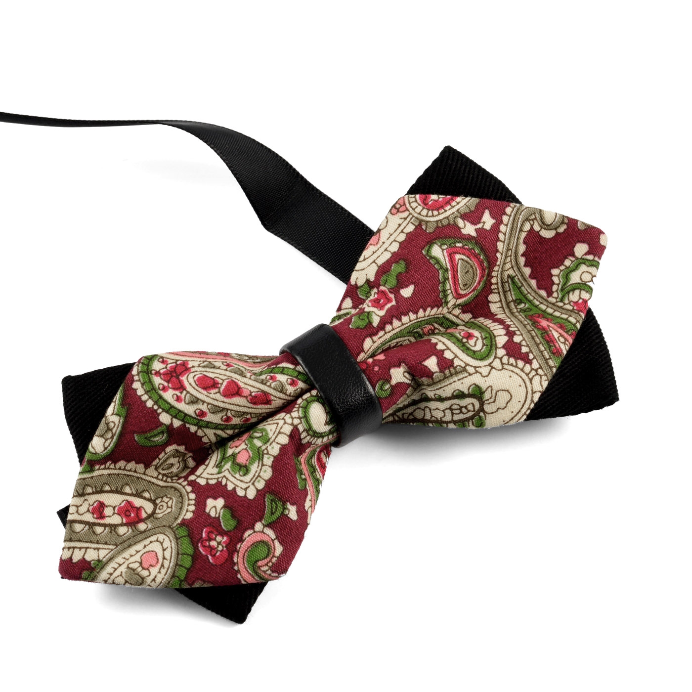 Black & Burgundy Retro Pointy Ends Cotton Pre-Tied Bow Tie - 2