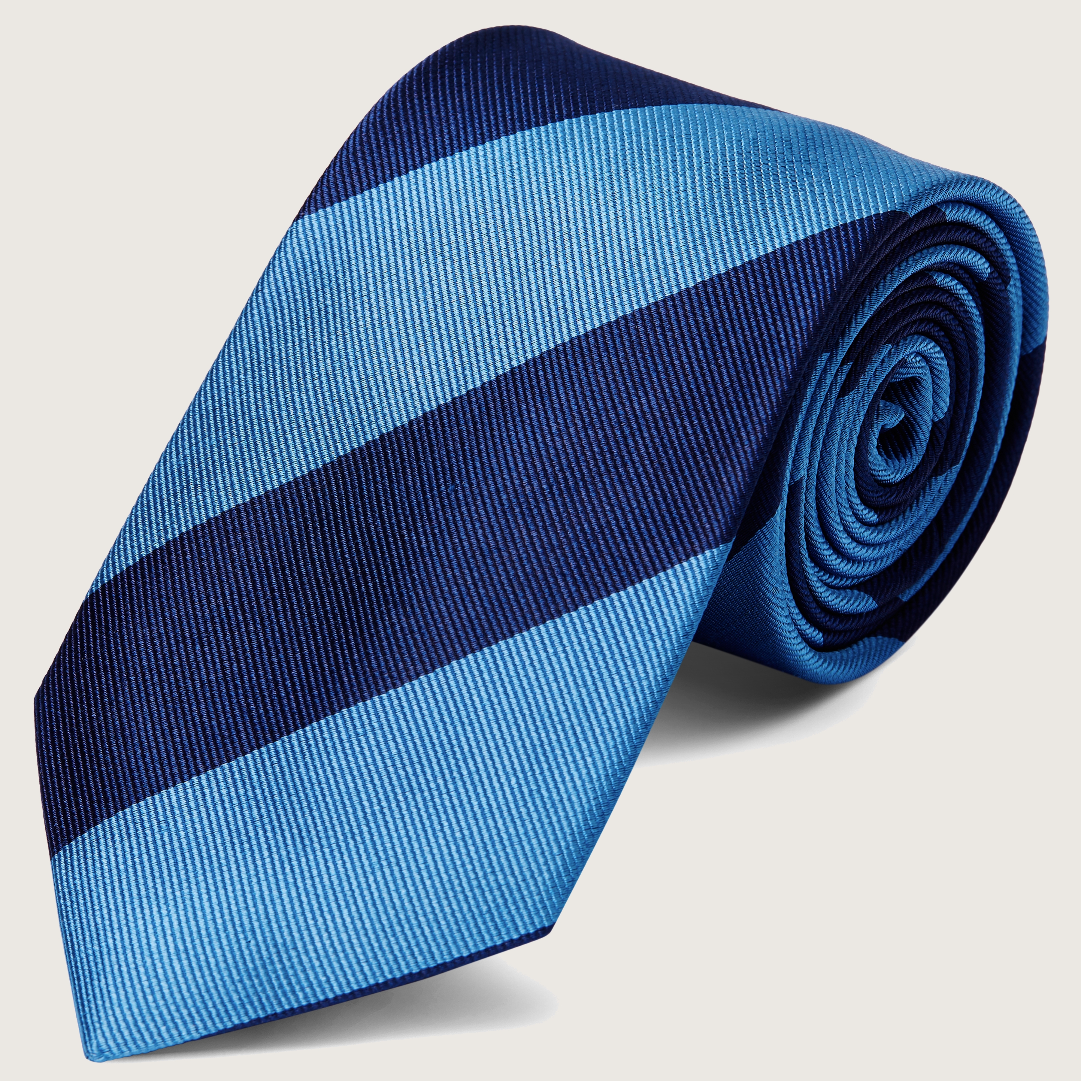 Figue Silk Beaded Wink Eye Tie Belt Black Beige Blue Stripe Rope Tie 3” width Block Stripe Handrolled Woven Shantung Tie - Navy/Brown  main image 4