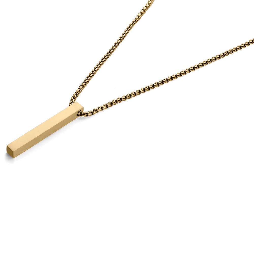 hover: Matte Gold-Tone Stainless Steel Bar Pendant Necklace hover: Matte Gold-Tone Stainless Steel Bar Pendant Necklace