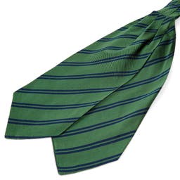Cravate Ascot en soie verte à rayures bleu marine