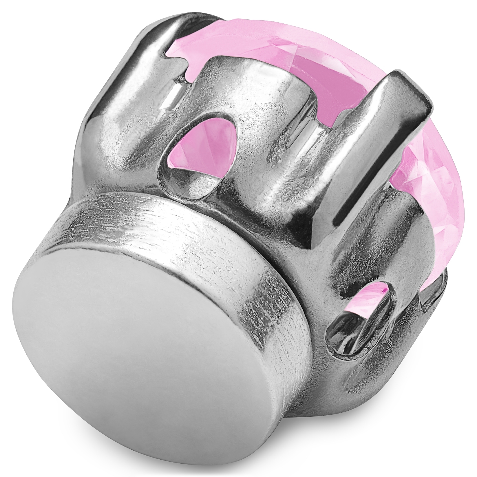 6mm Pink Crystal Circle Magnetic Earring - 3