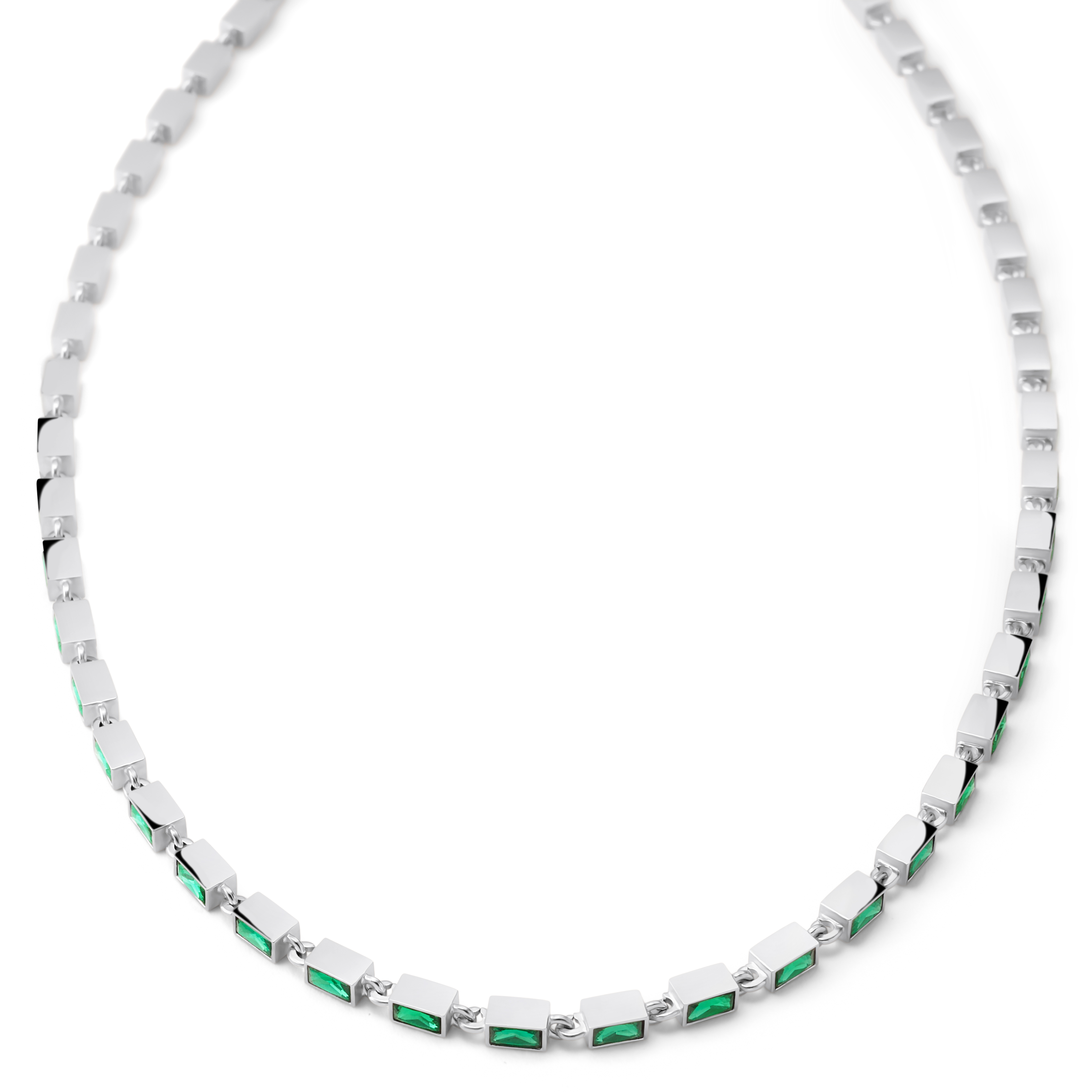 Facet | Silvertonat halsband med smaragdgröna kristallglasstenar - 3