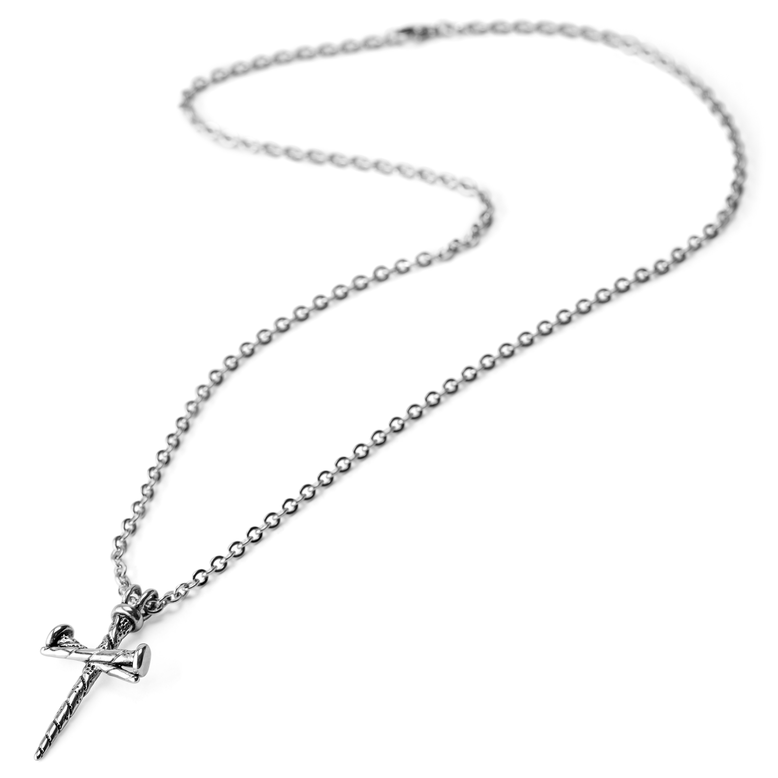 Silver-Tone Stainless Steel Cross Of Nails Cable Chain Necklace - 3