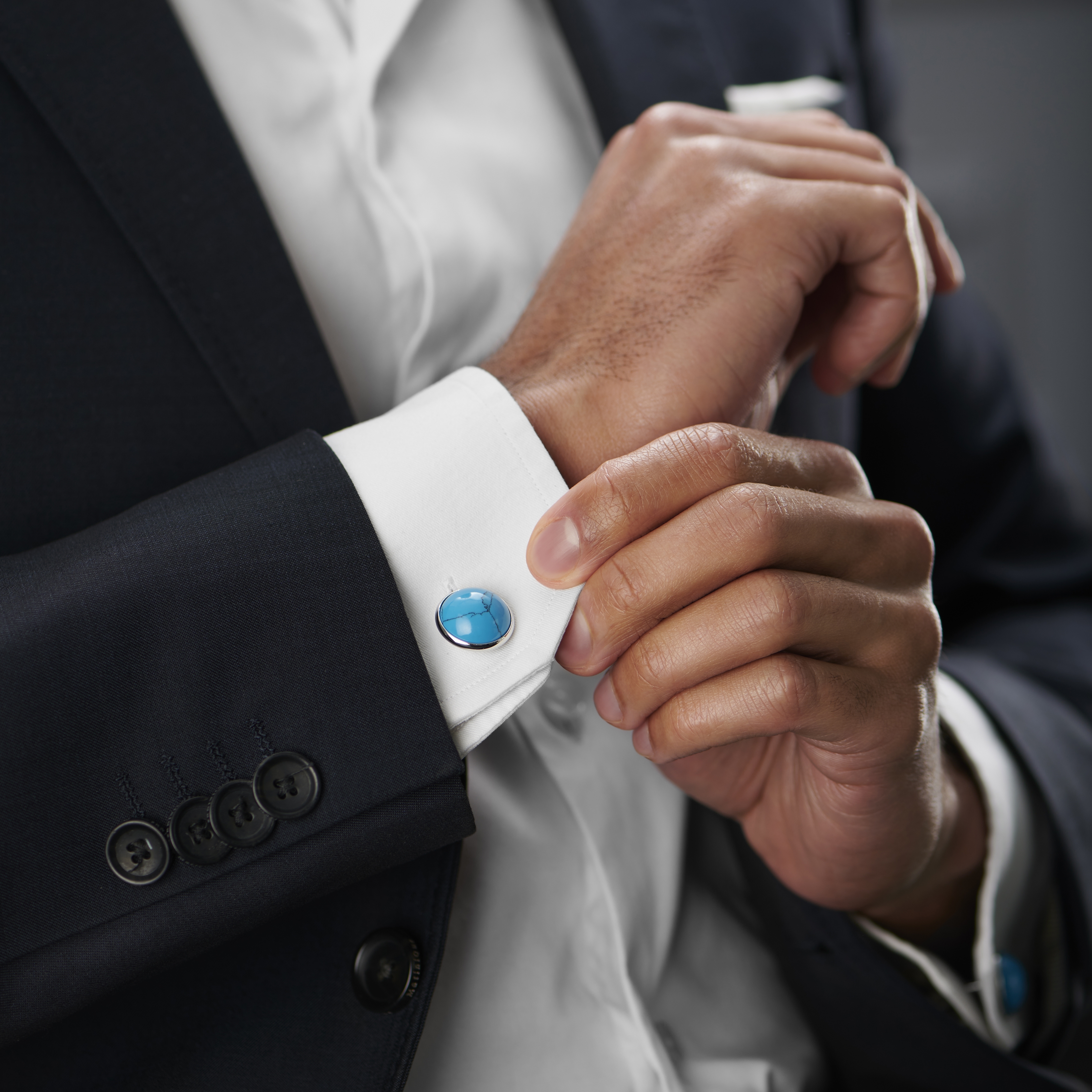 Turquoise Gemstone Silver-Tone Cufflinks - 3