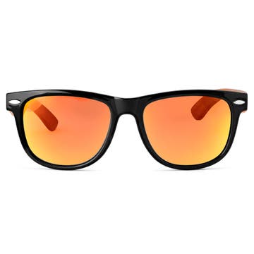 Černé a žluté retro polarizační sluneční brýle s dřevěnými nožičkami