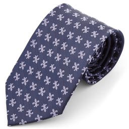 Wide Navy & Light Blue Fleur-De-Lis Pattern Polyester Tie