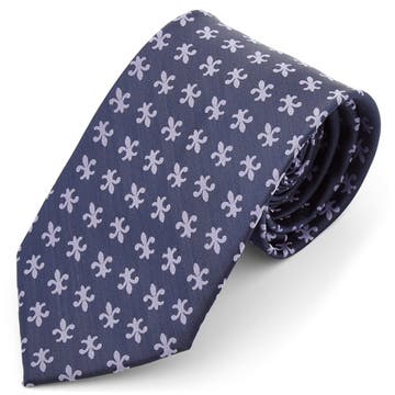 Wide Navy & Light Blue Fleur-De-Lis Pattern Polyester Tie Wide Navy & Light Blue Fleur-De-Lis Pattern Polyester Tie