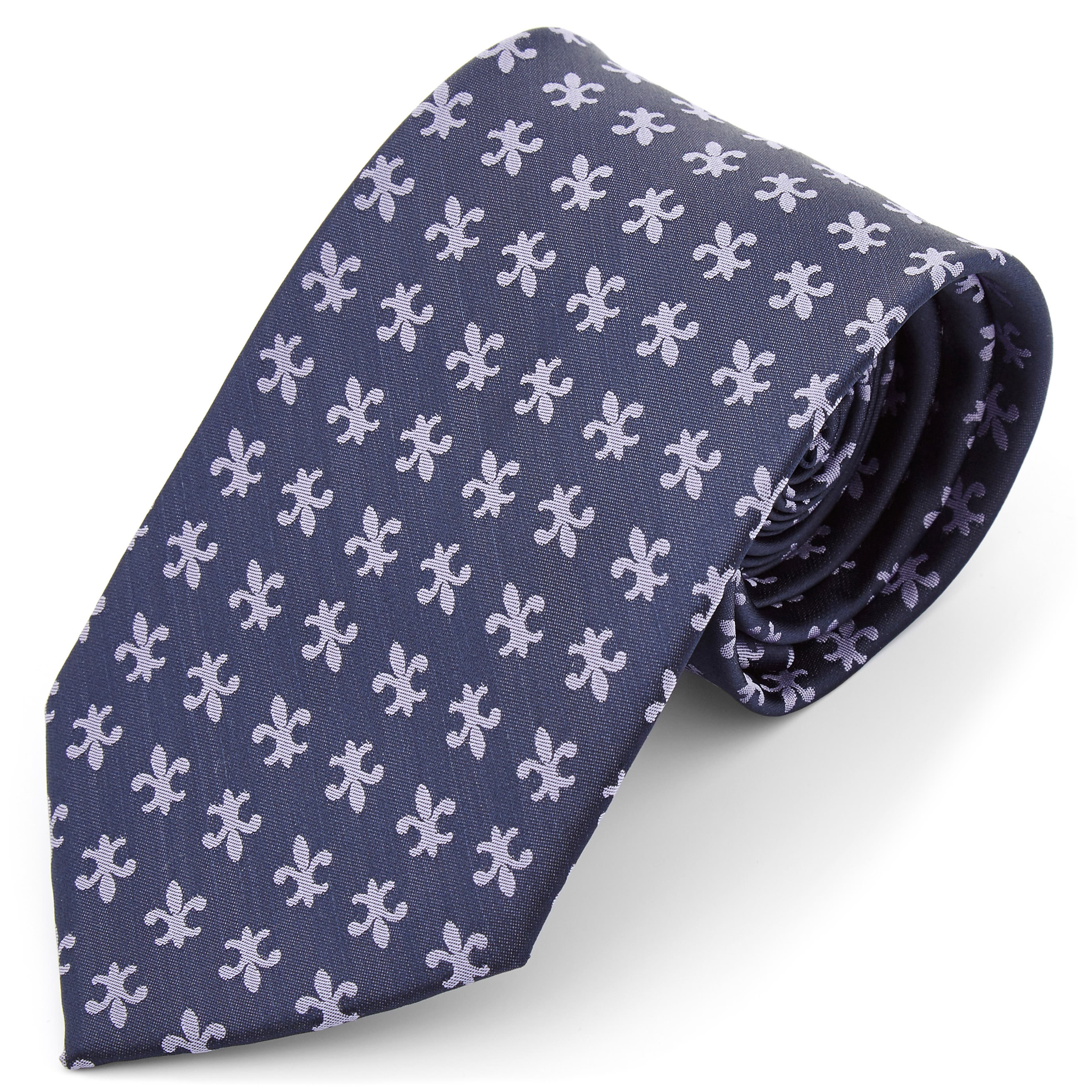 Navy Φαρδιά Γραβάτα από Πολυεστέρα Fleur-De-Lis