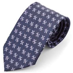 Wide Navy & Light Blue Fleur-De-Lis Pattern Polyester Tie