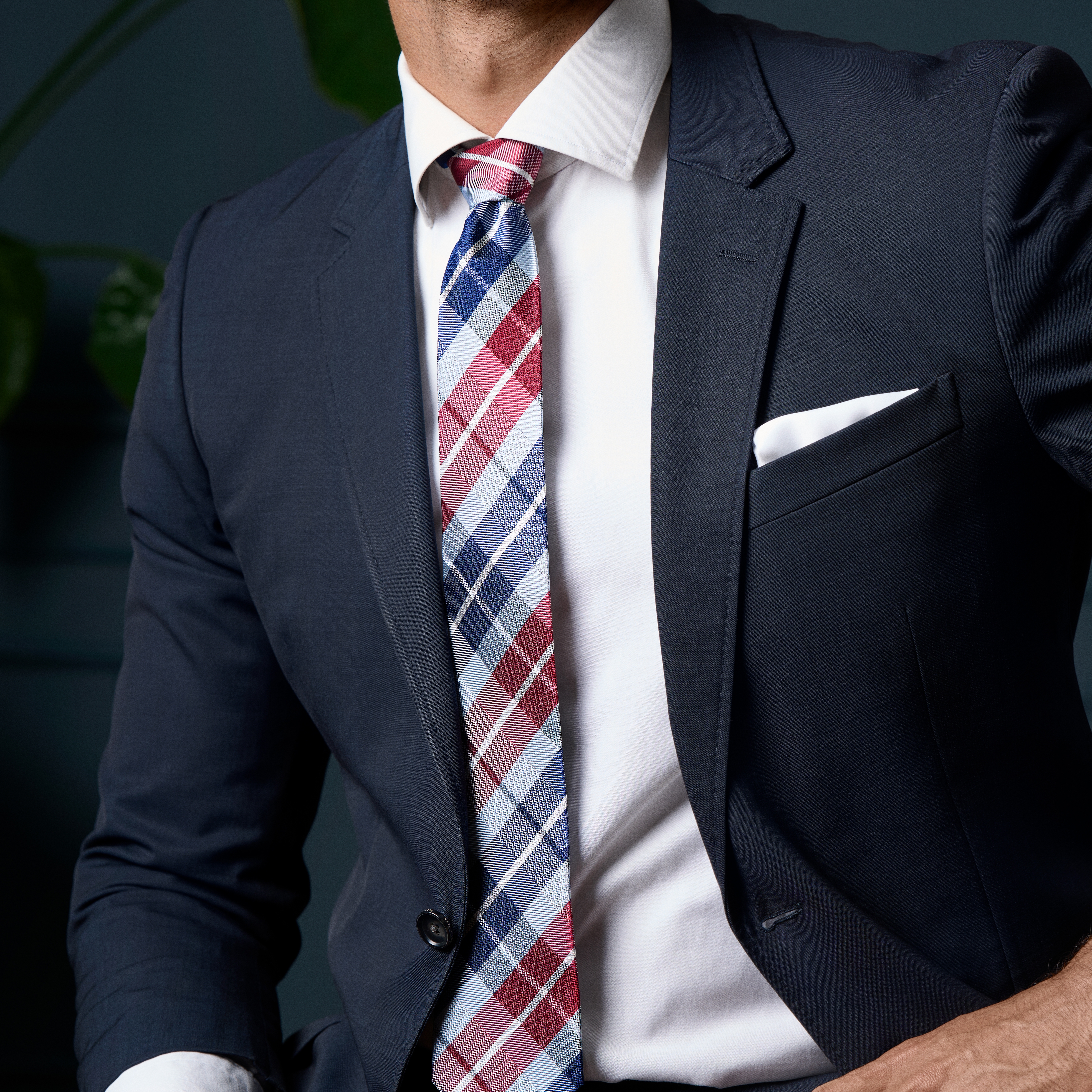 Blue & Bordeaux Checkered Pattern Silk Necktie | 3 1/8" (8 cm) - 3