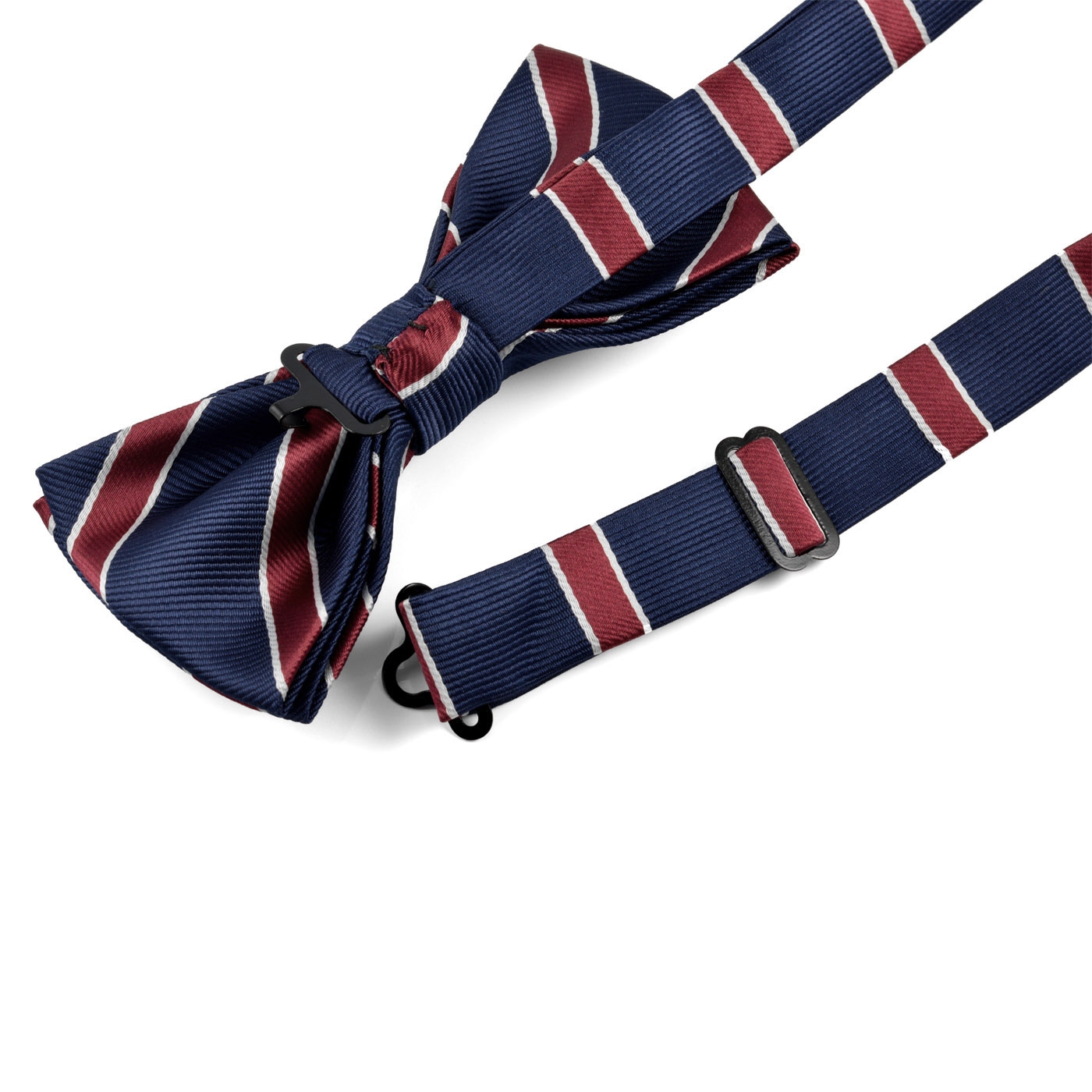 Navy Blue Striped Pre-Tied Bow Tie - 3