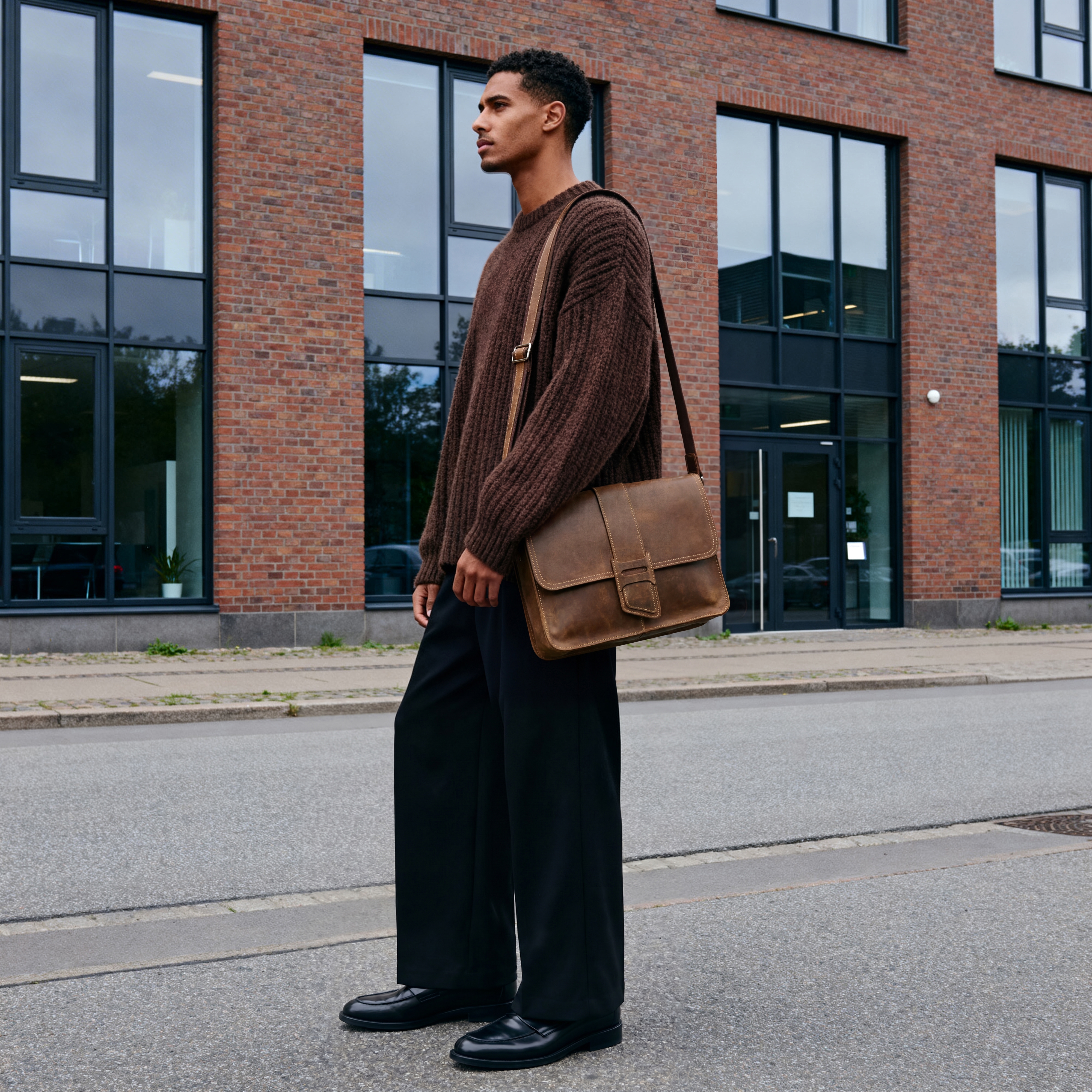 Scuffed Brown Leather Satchel - 3