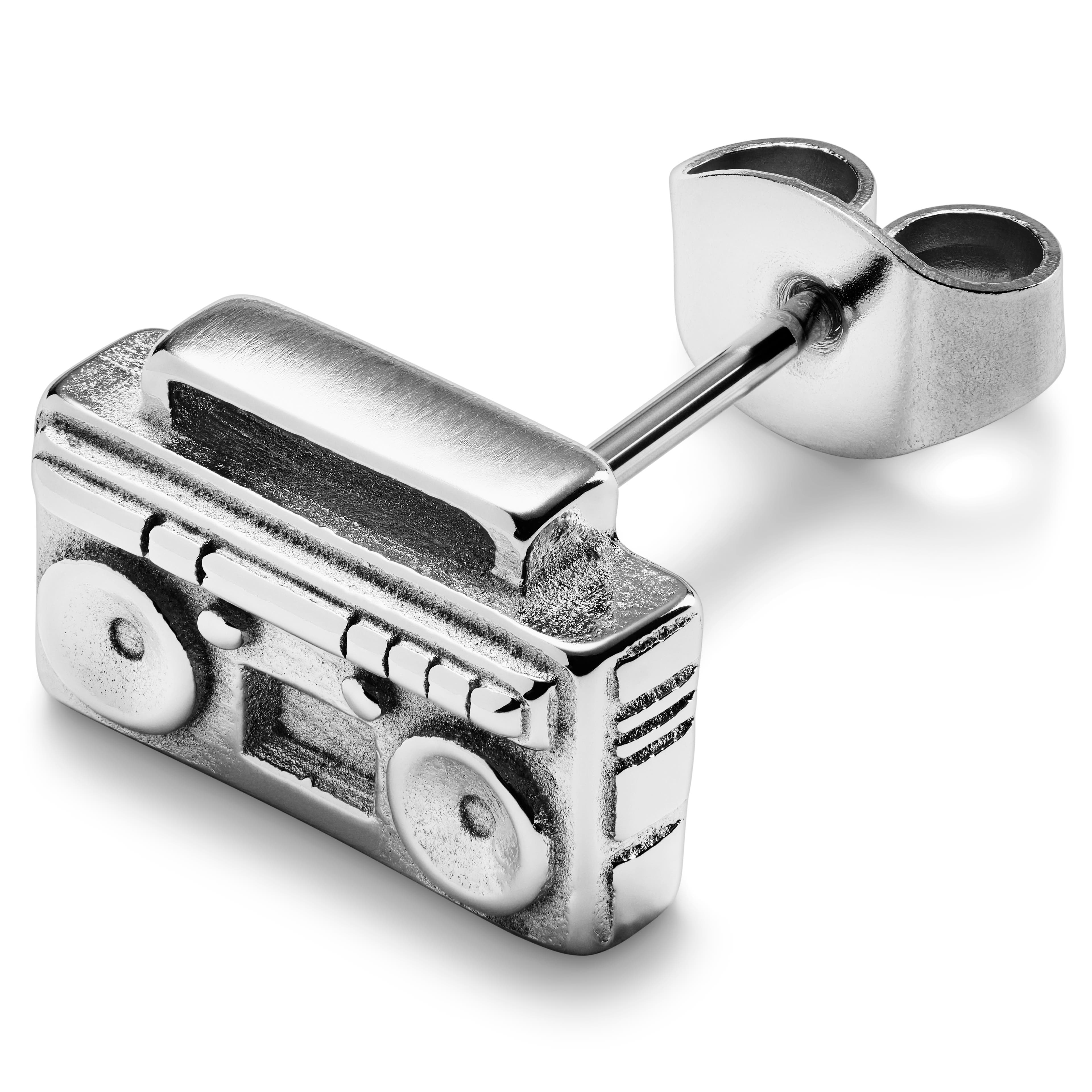 Jaygee | Orecchino a bottone con radio in acciaio inossidabile color argento