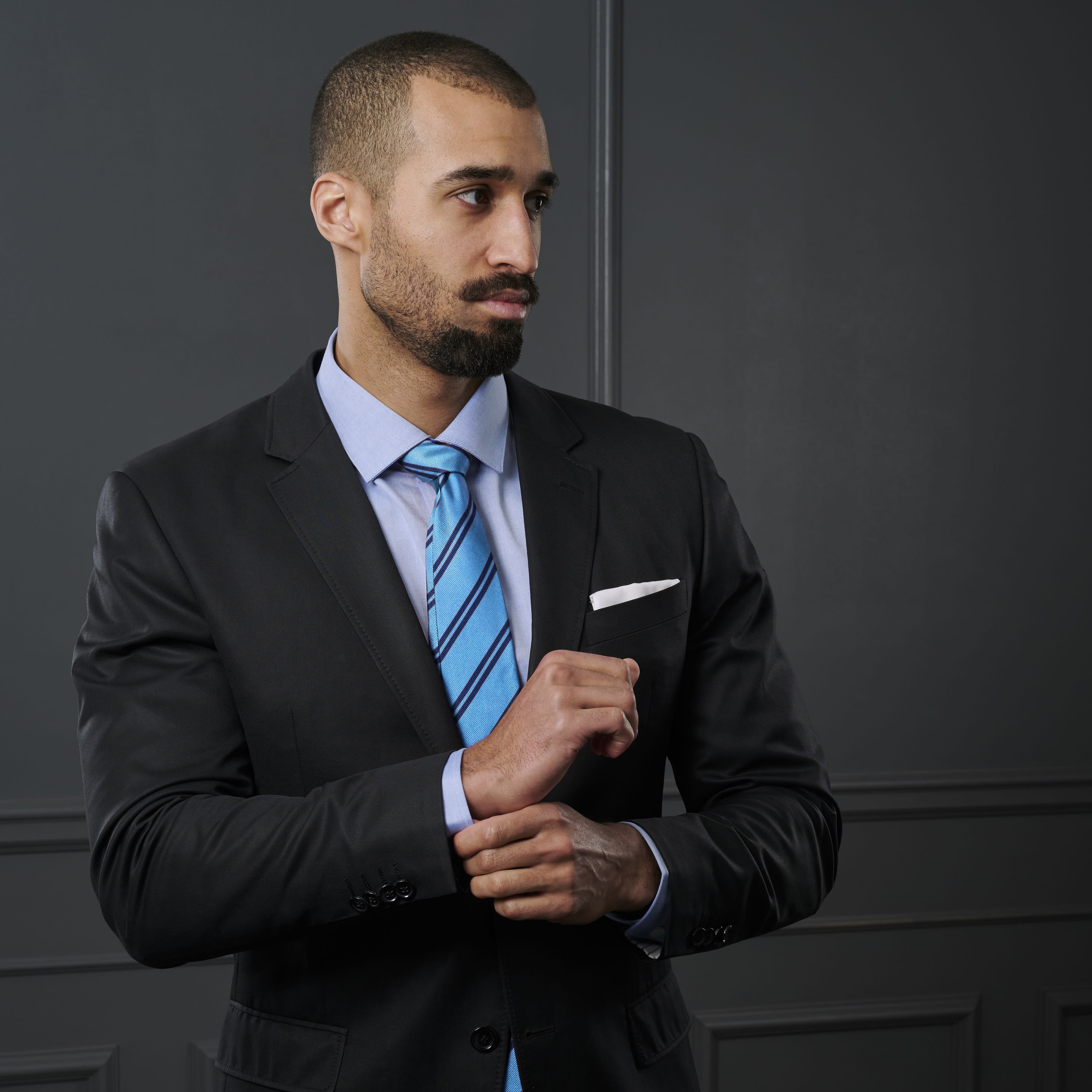 Navy Twin Stripe Blue Silk 8cm Tie - 4